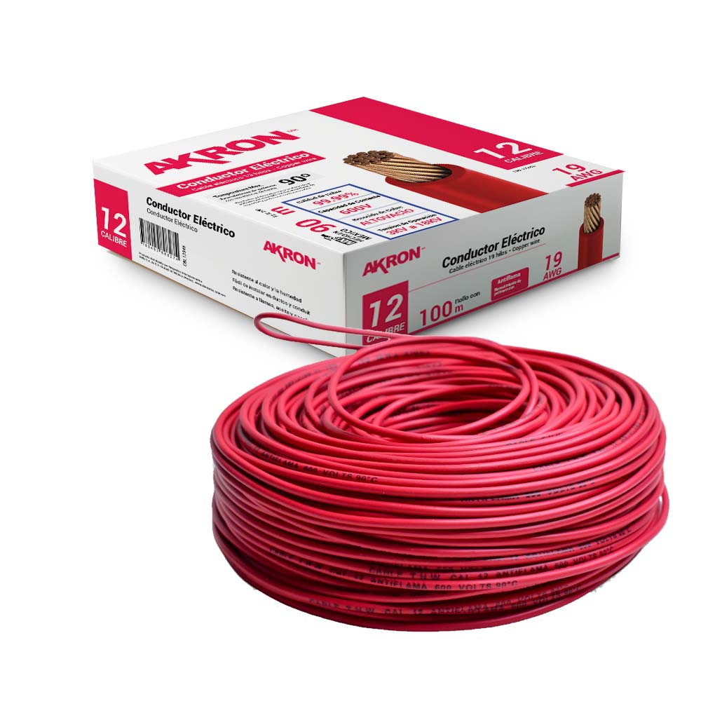 Foto 1 | Cable De Cobre Akron Calibre 12 90mts Rojo