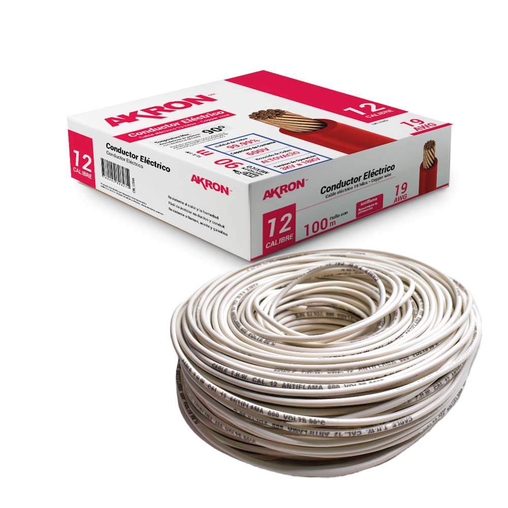Cable De Cobre Akron Calibre 12 90mts Blanco