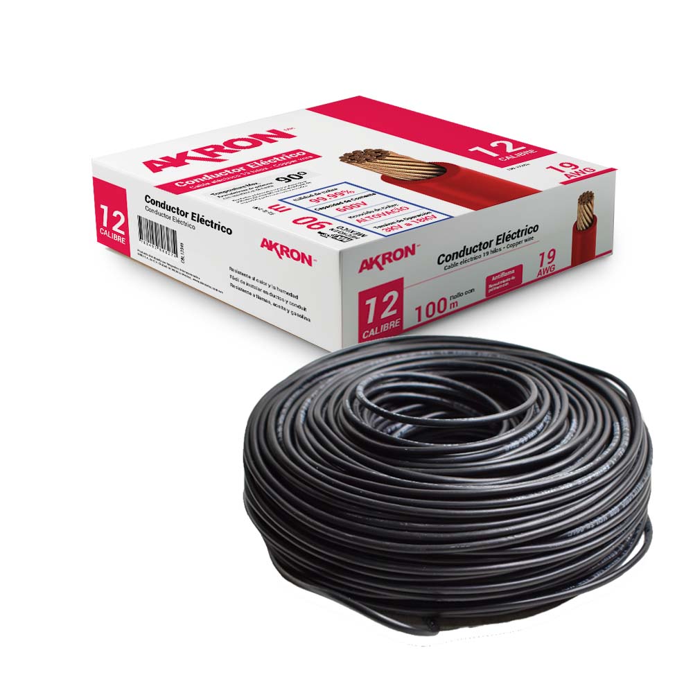 Cable De Cobre Akron Calibre 12 90mts Negro