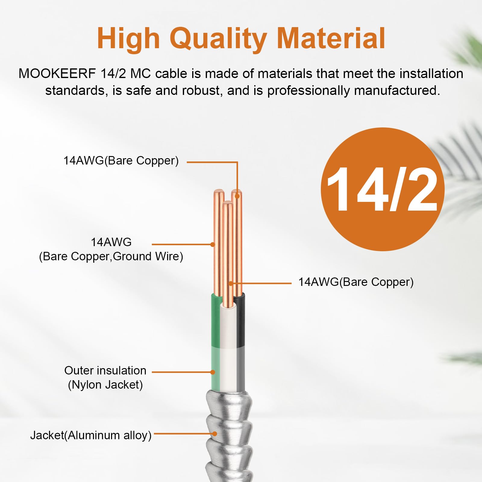 Foto 3 pulgar | Cable Mc Mookeerf 14/2 Con Tierra, Cobre Puro De 75 Pies, 14 Awg/2 - Venta Internacional.