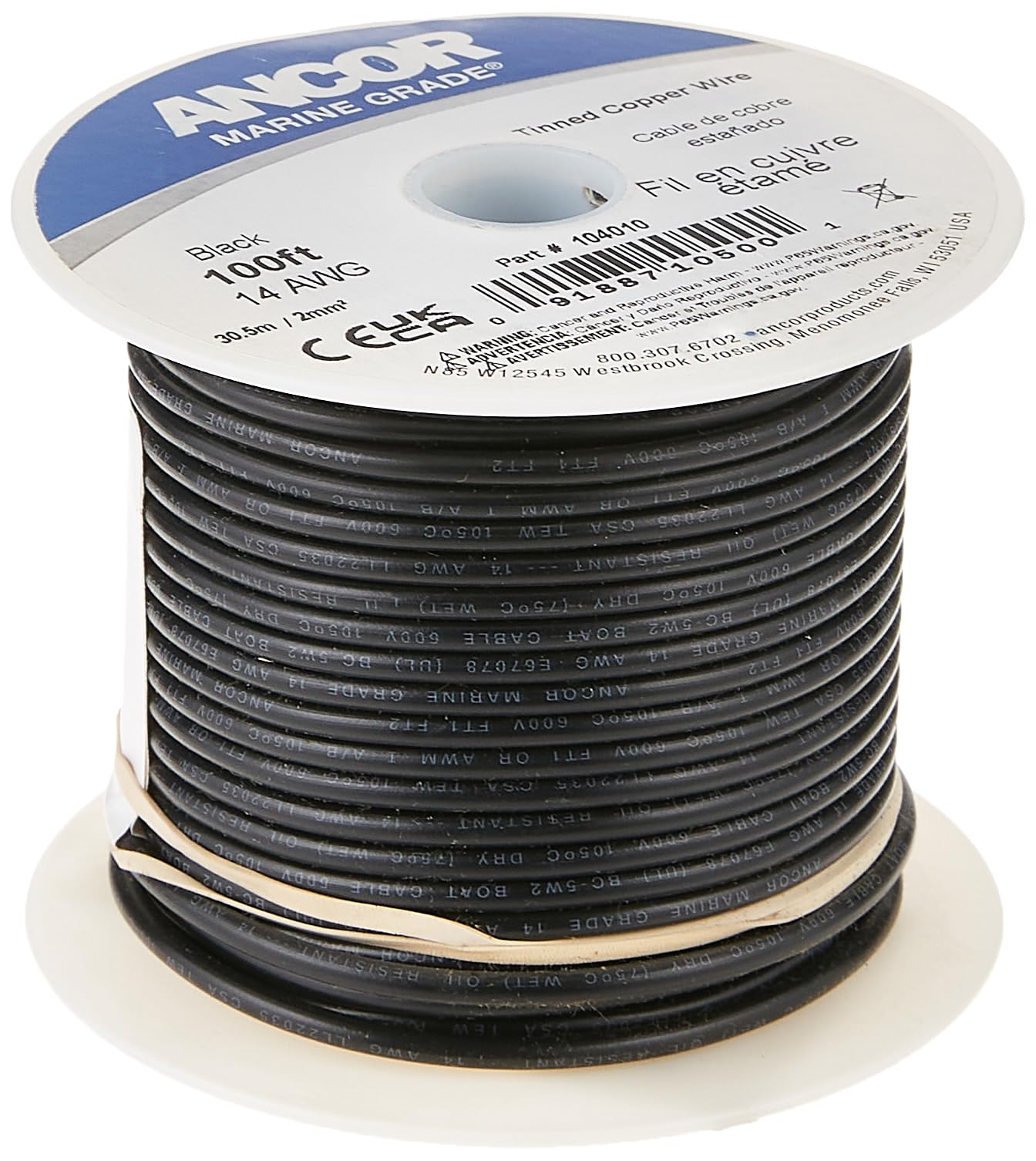 Foto 2 pulgar | Cable Ancor 102010 De Cobre Estañado, 16 Awg (1 Mm²), Negro, 30 M - Venta Internacional.