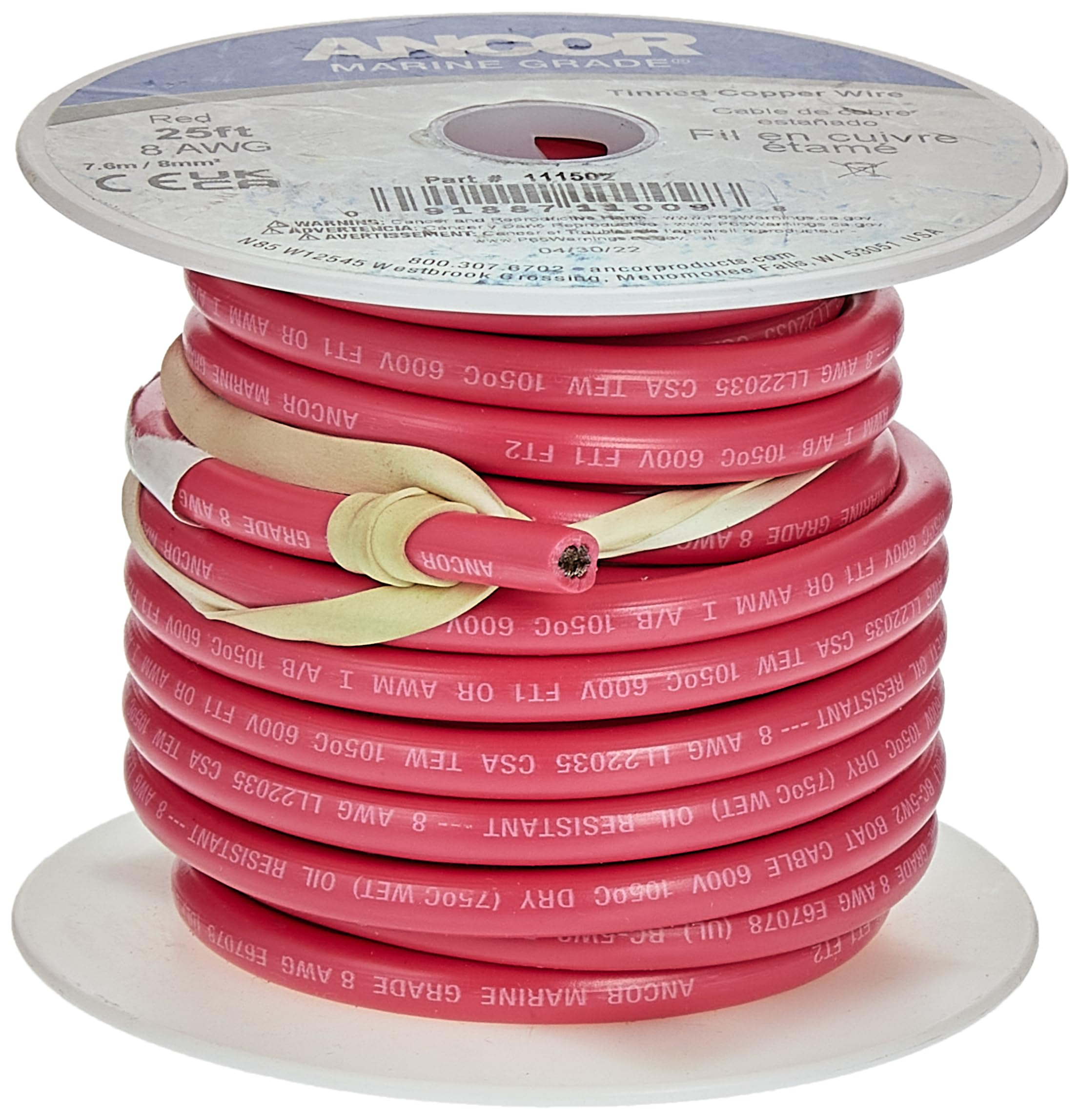 Foto 2 | Cable Ancor 111502 De Cobre Estañado, 8 Awg (8 Mm²), Rojo, 25 Pies - Venta Internacional.