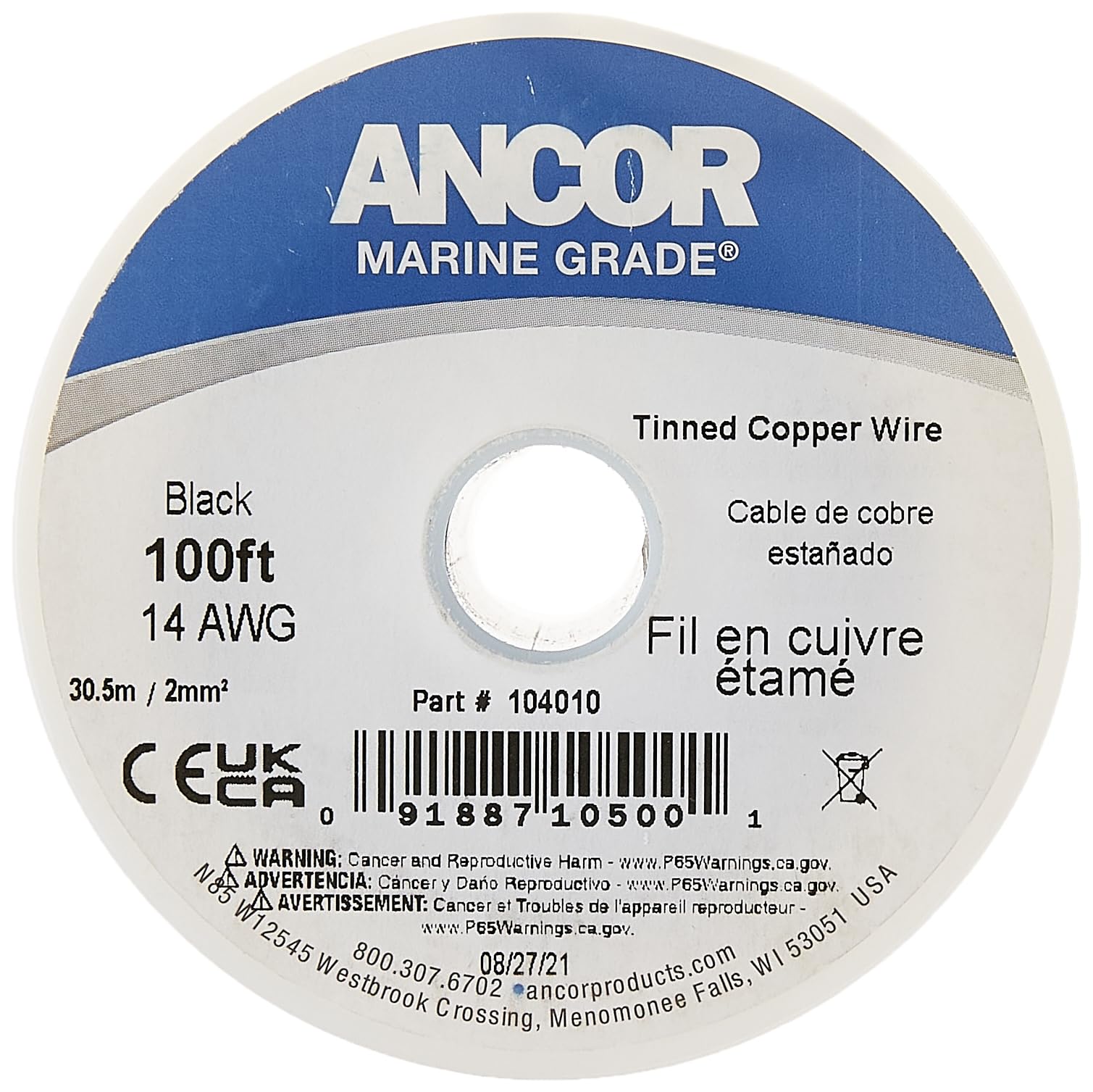Foto 3 pulgar | Cable Ancor 104010 De Cobre Estañado, 14 Awg (2 Mm²), Negro, 30 M - Venta Internacional.