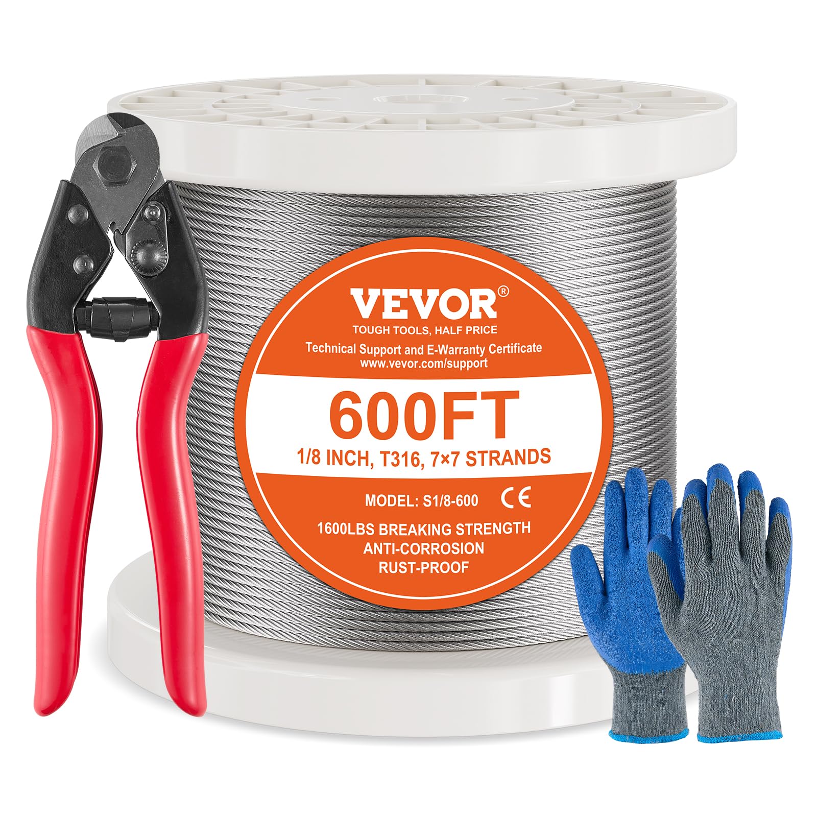 Kit De Barandillas Para Cables Vevor 316, Acero Inoxidable, 182,3 M, 1600 Libras - Venta Internacional.