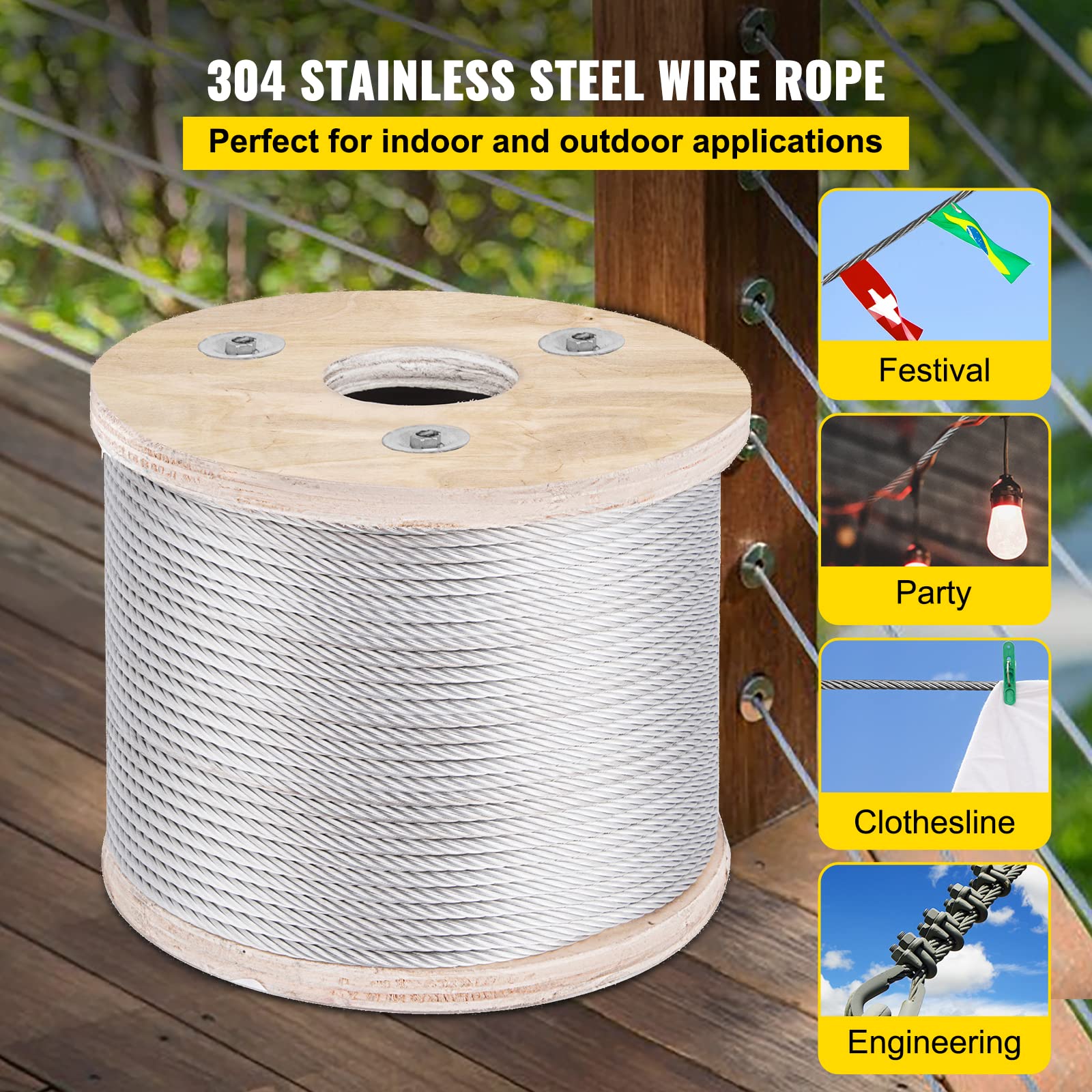 Foto 3 pulgar | Sistema De Barandilla De Cables Vevor T304 De Acero Inoxidable, 250 Pies, 3700 Libras - Venta Internacional.