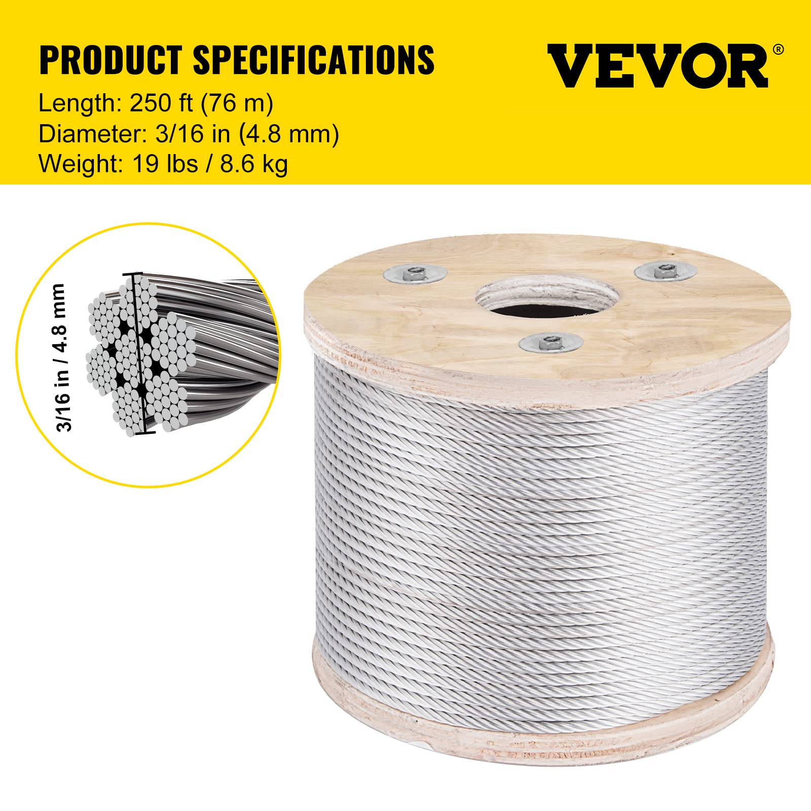 Foto 8 pulgar | Sistema De Barandilla De Cables Vevor T304 De Acero Inoxidable, 250 Pies, 3700 Libras - Venta Internacional.