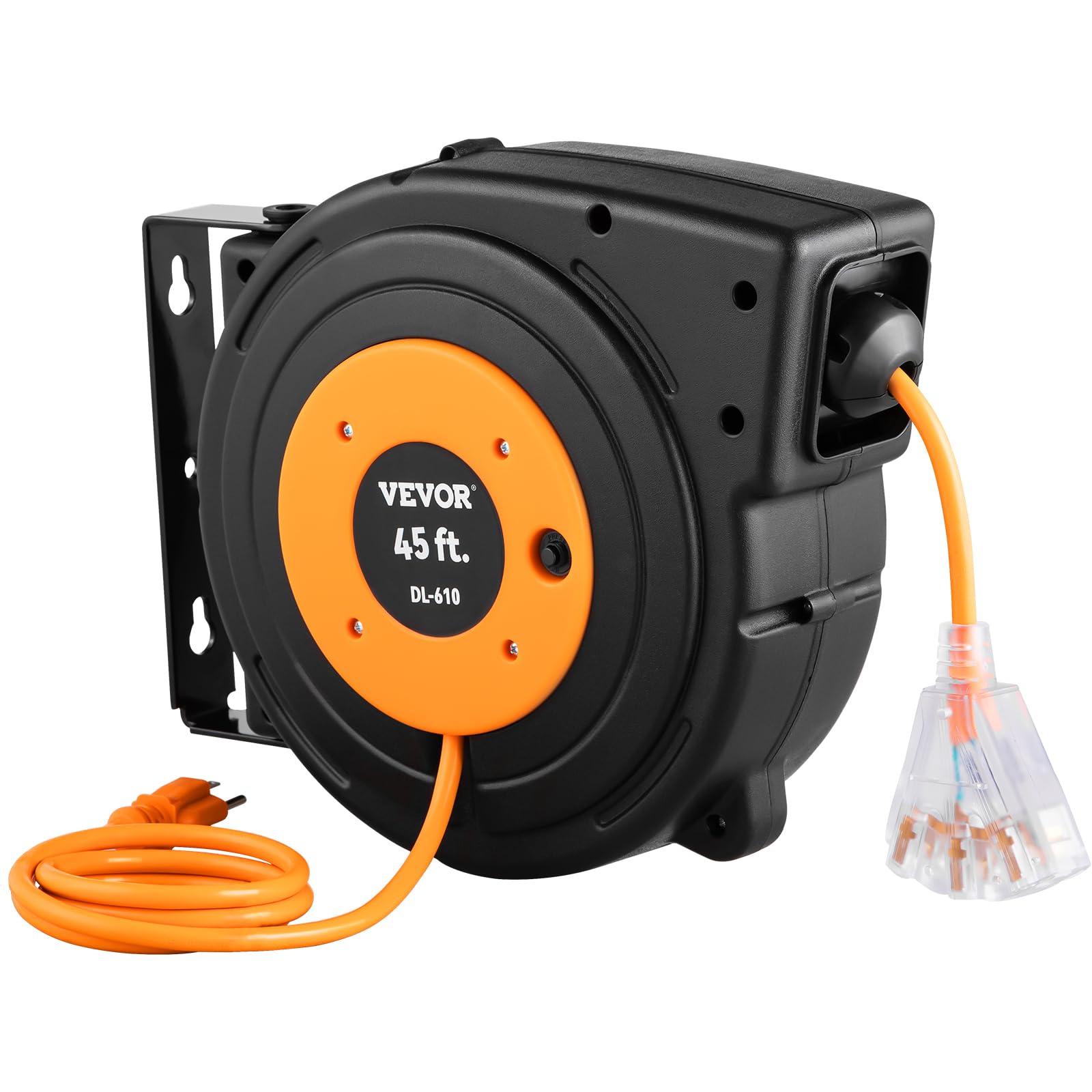 Carrete De Cable De Extensión Retráctil Vevor De 45 Pies Con Triple Toma - Venta Internacional.