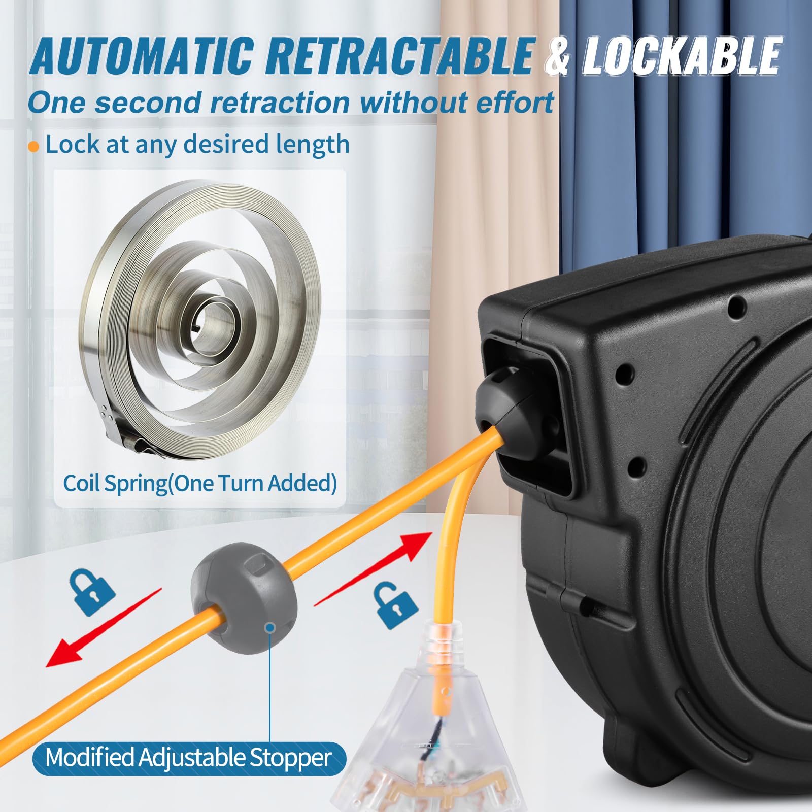 Foto 4 pulgar | Carrete De Cable De Extensión Retráctil Vevor De 45 Pies Con Triple Toma - Venta Internacional.