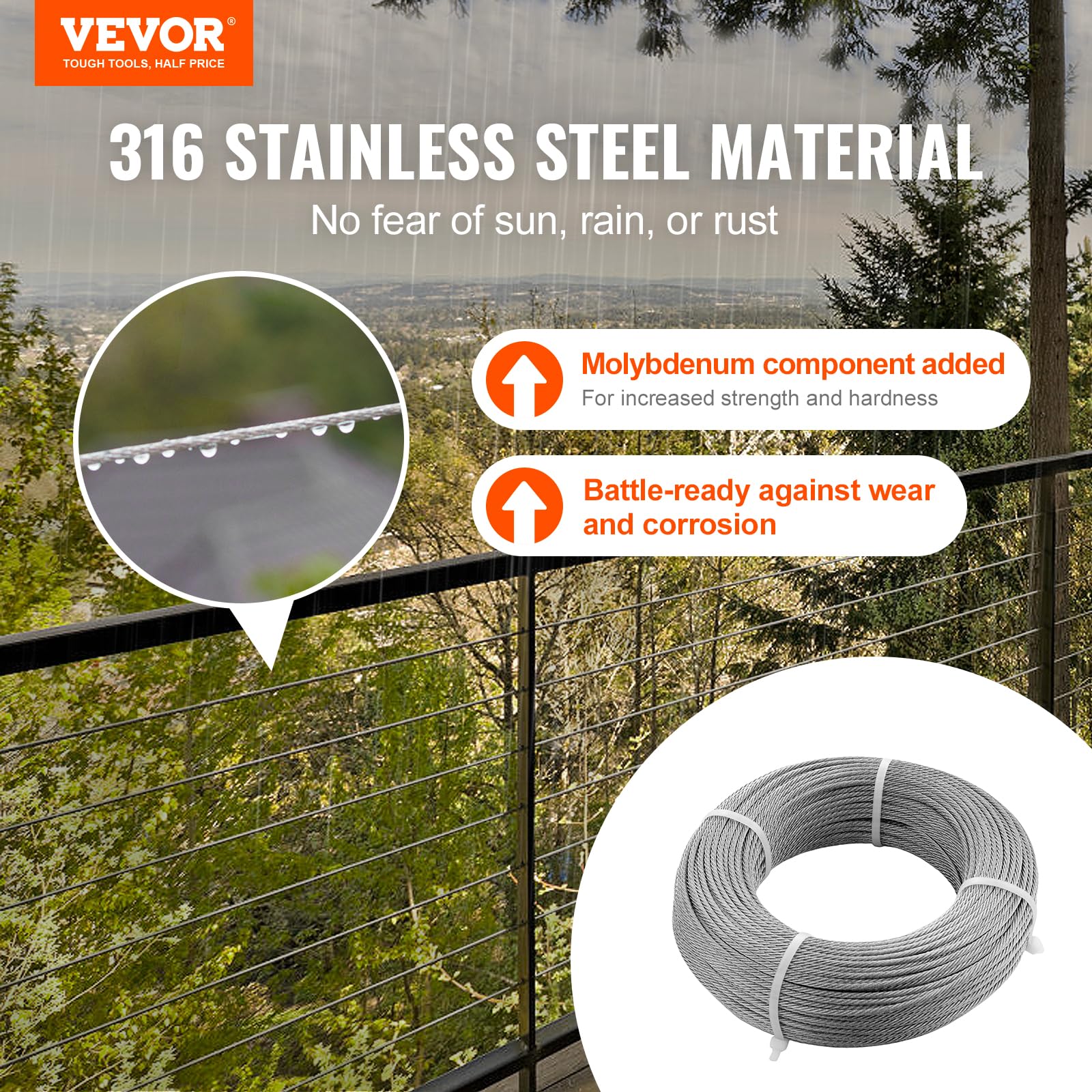 Foto 2 | Cable De Acero Vevor T316 De 1/8 Pulgadas, 300 Pies Con Kit De Corte De 1380 Libras - Venta Internacional.