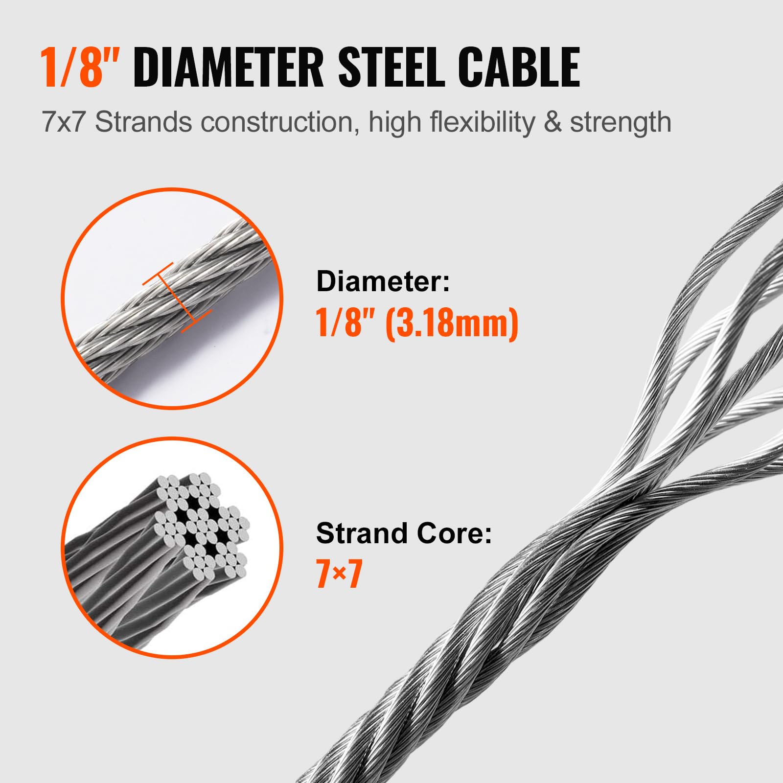 Foto 4 pulgar | Cable De Acero Vevor T316 De 1/8 Pulgadas, 300 Pies Con Kit De Corte De 1380 Libras - Venta Internacional.