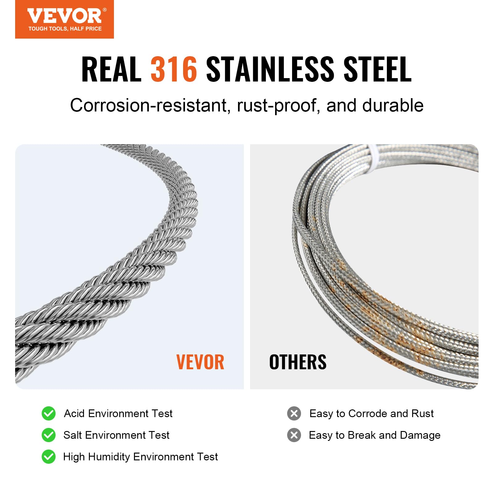 Foto 2 | Cable De Acero Inoxidable Vevor 316 De 100 Pies Con Manguitos Y Delantales - Venta Internacional.
