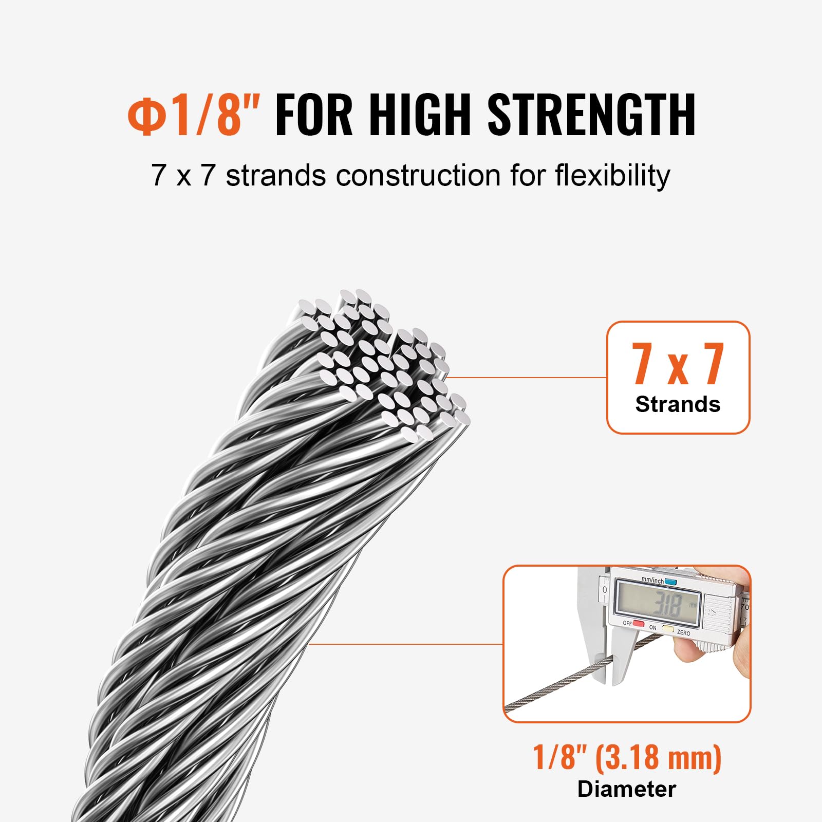 Foto 4 pulgar | Cable De Acero Inoxidable Vevor 316 De 100 Pies Con Manguitos Y Delantales - Venta Internacional.