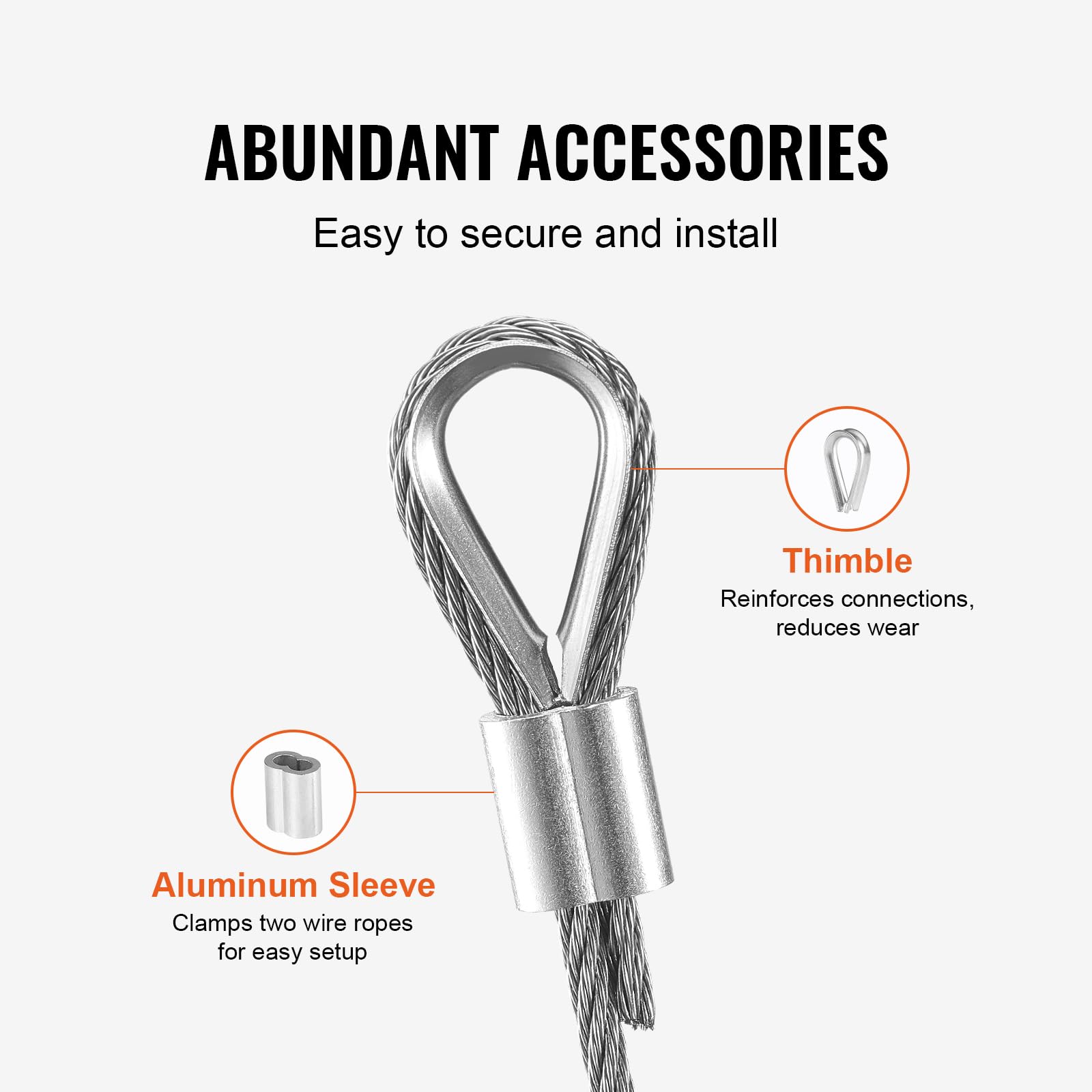 Foto 6 | Cable De Acero Inoxidable Vevor 316 De 100 Pies Con Manguitos Y Delantales - Venta Internacional.