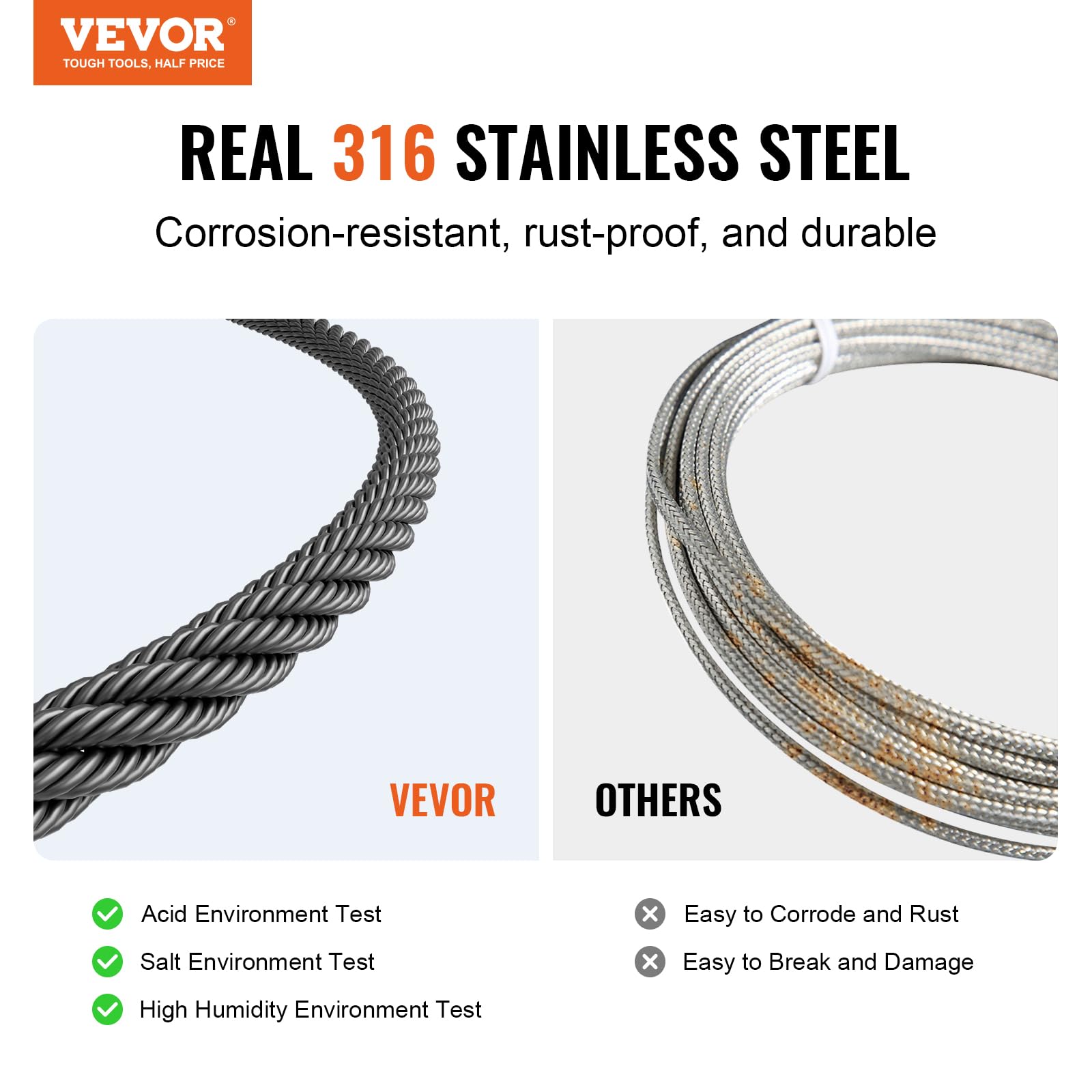 Foto 2 | Kit De Barandillas Para Cables Vevor 316 De Acero Inoxidable, 500 M, 1/8 - Venta Internacional.