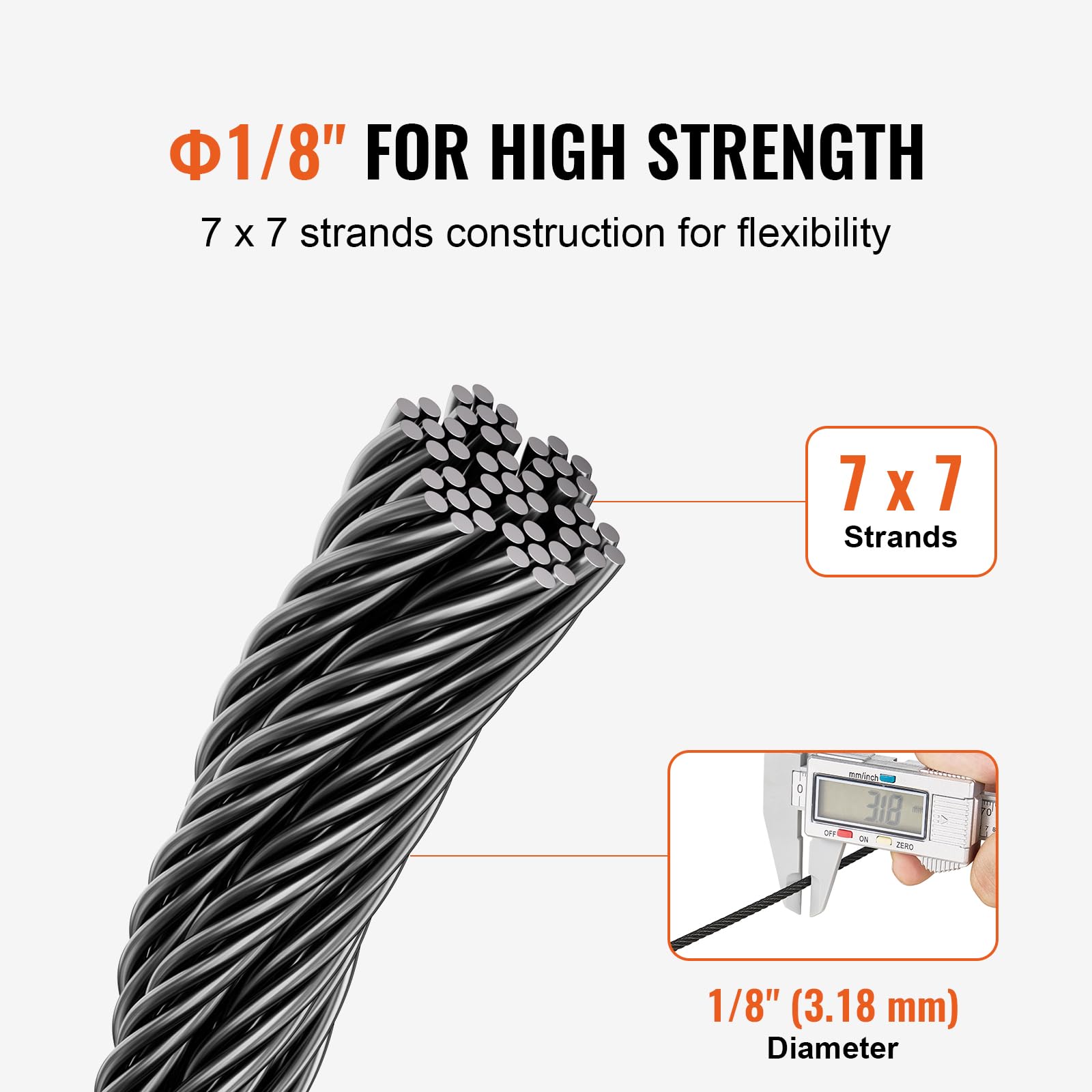 Foto 4 pulgar | Kit De Barandillas Para Cables Vevor 316 De Acero Inoxidable, 500 M, 1/8 - Venta Internacional.