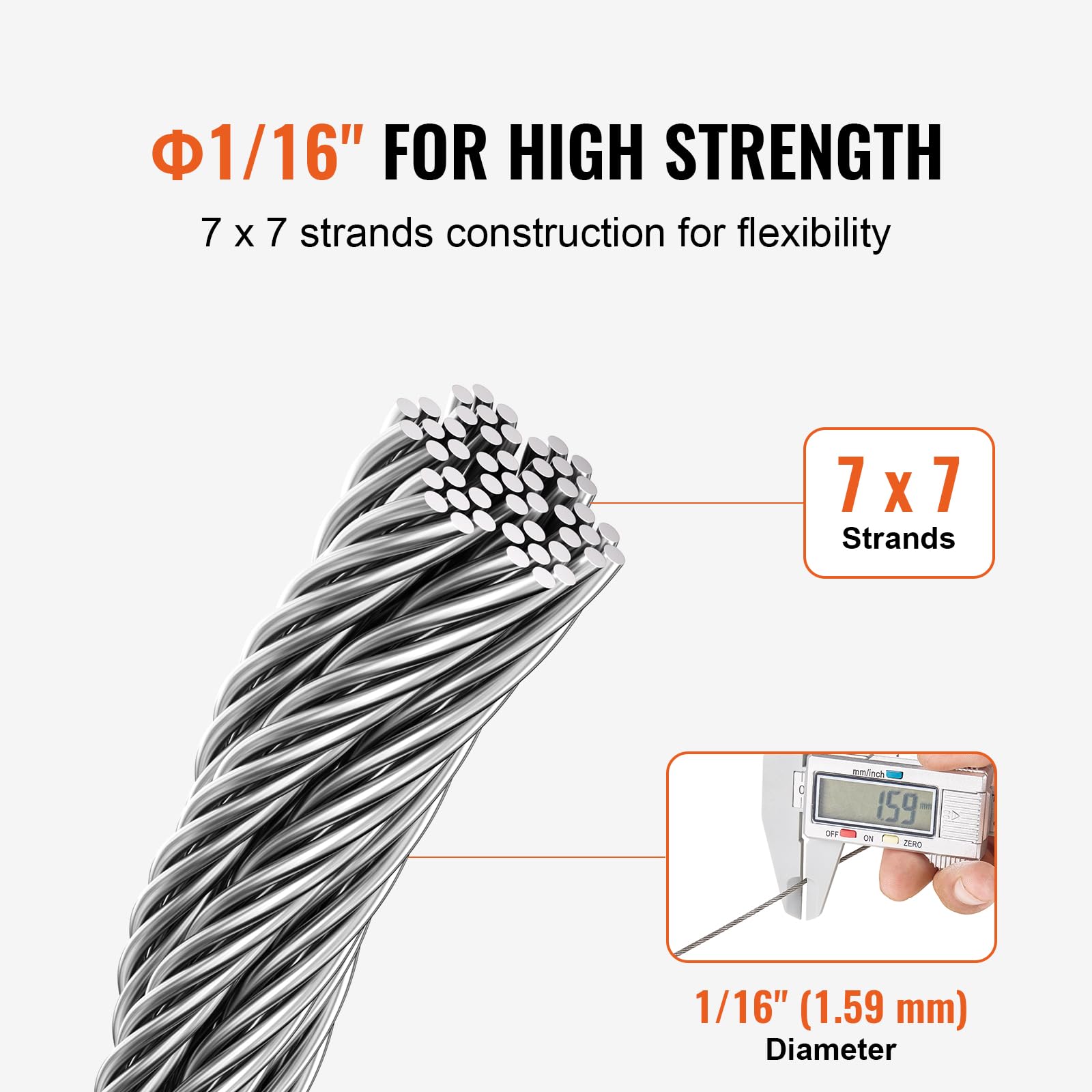 Foto 3 | Kit De Cables De Acero Inoxidable Vevor 304 De 66 Pies Con Herramienta De Engarzado - Venta Internacional.