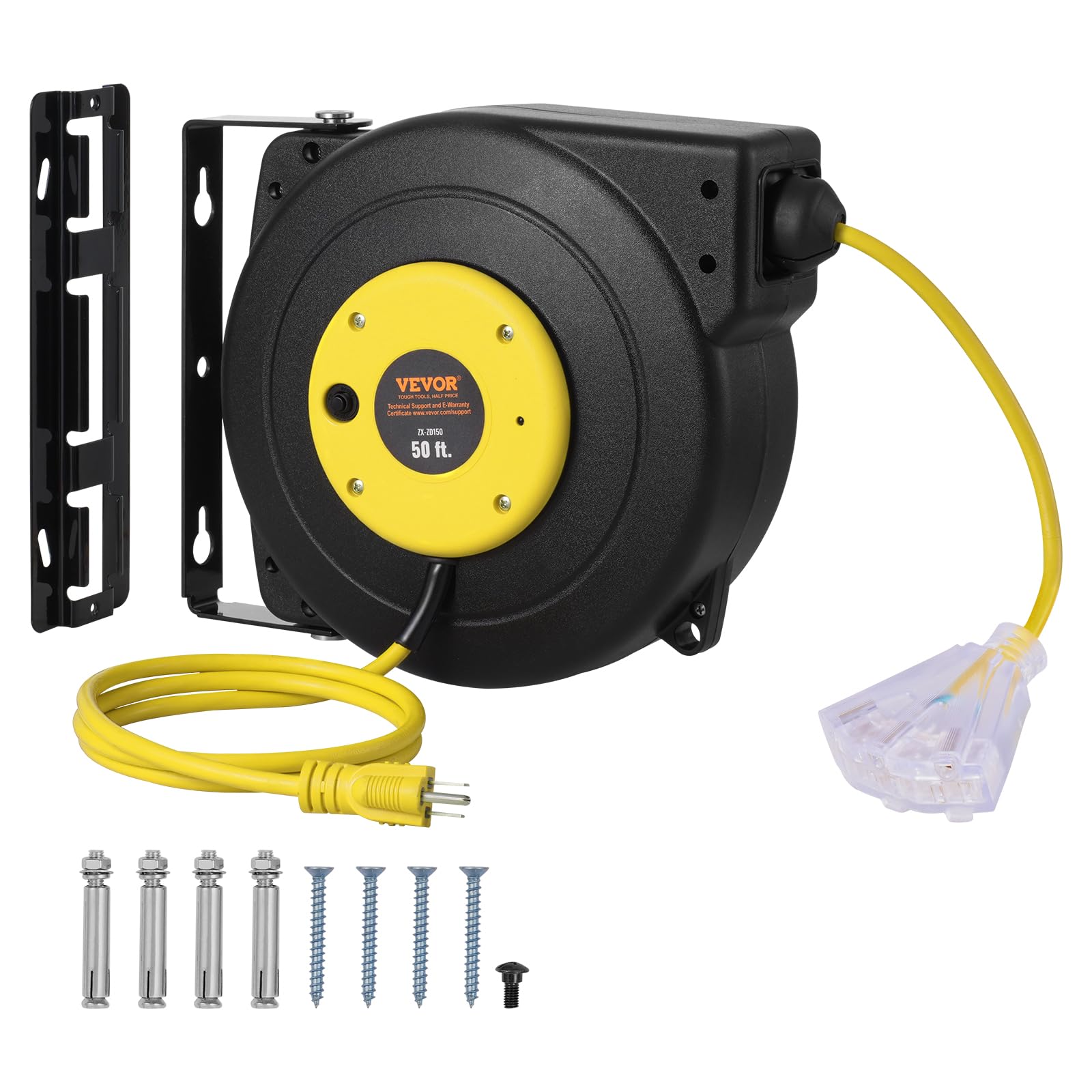Carrete De Cable De Extensión Retráctil Vevor De 50 Pies Con Salida De Triple Grifo - Venta Internacional.