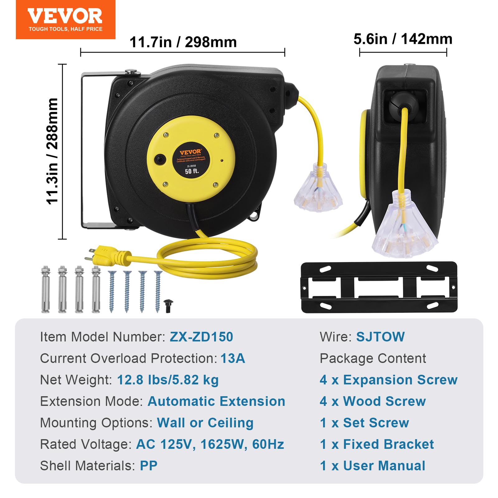Foto 7 | Carrete De Cable De Extensión Retráctil Vevor De 50 Pies Con Salida De Triple Grifo - Venta Internacional.
