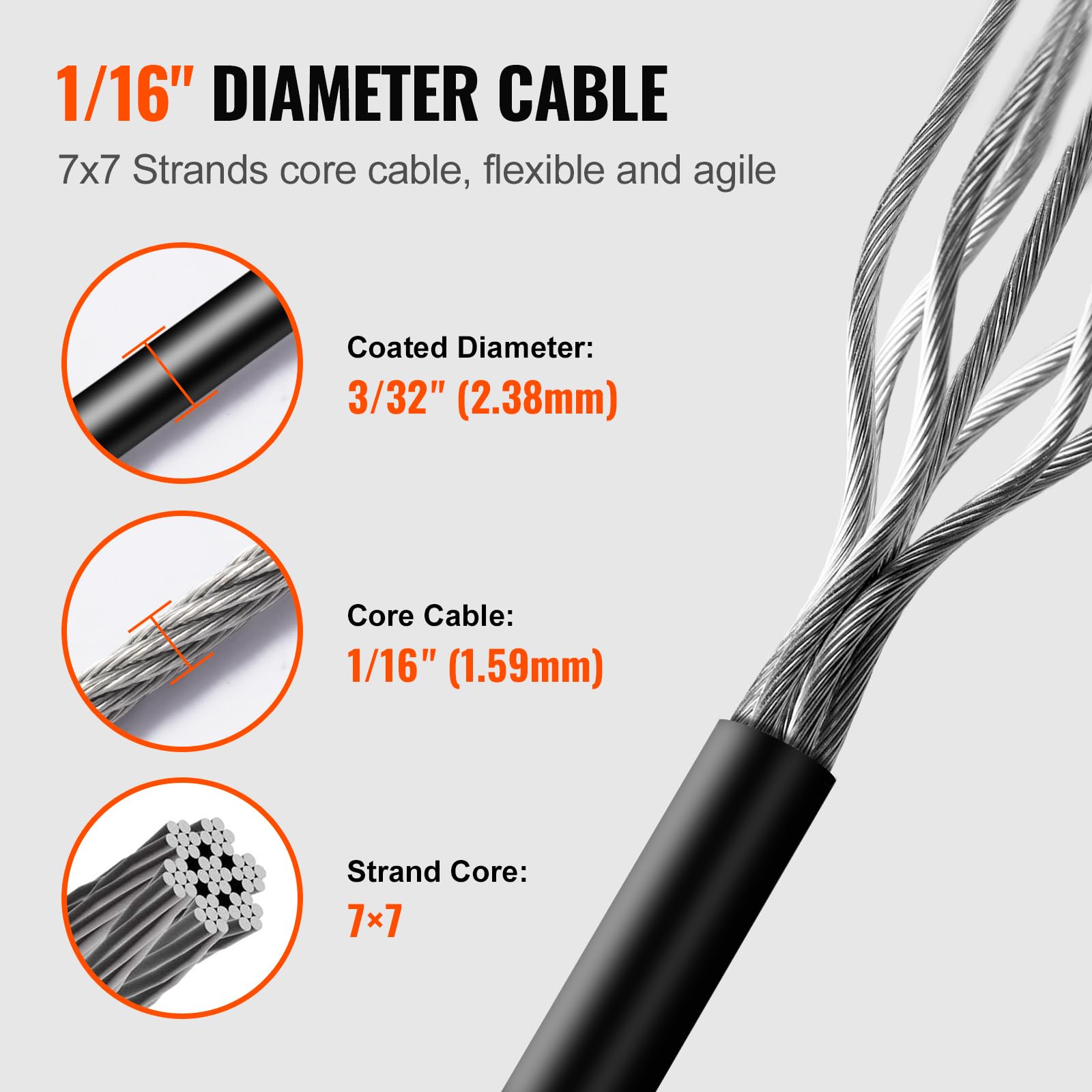 Foto 3 pulgar | Kit De Cables De Acero Inoxidable Revestido De Vinilo Vevor, 50 M - Venta Internacional.