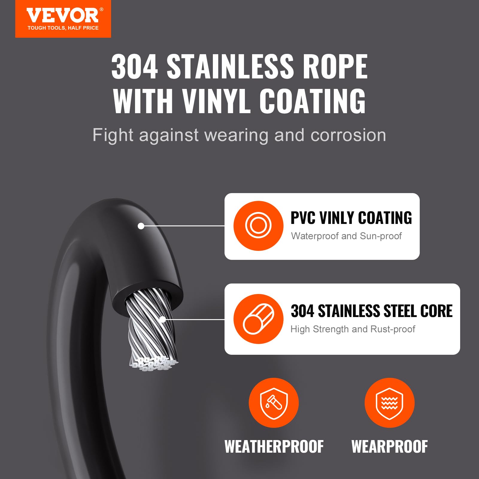 Foto 3 | Kit De Cables De Acero Inoxidable Revestido De Vinilo Vevor, 50 M - Venta Internacional.