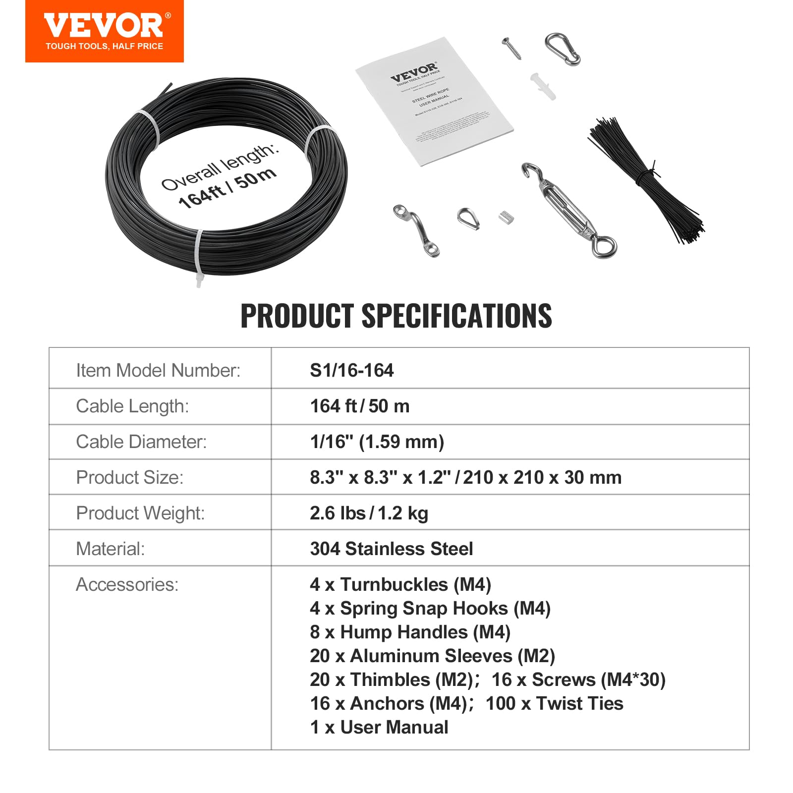 Foto 8 pulgar | Kit De Cables De Acero Inoxidable Revestido De Vinilo Vevor, 50 M - Venta Internacional.