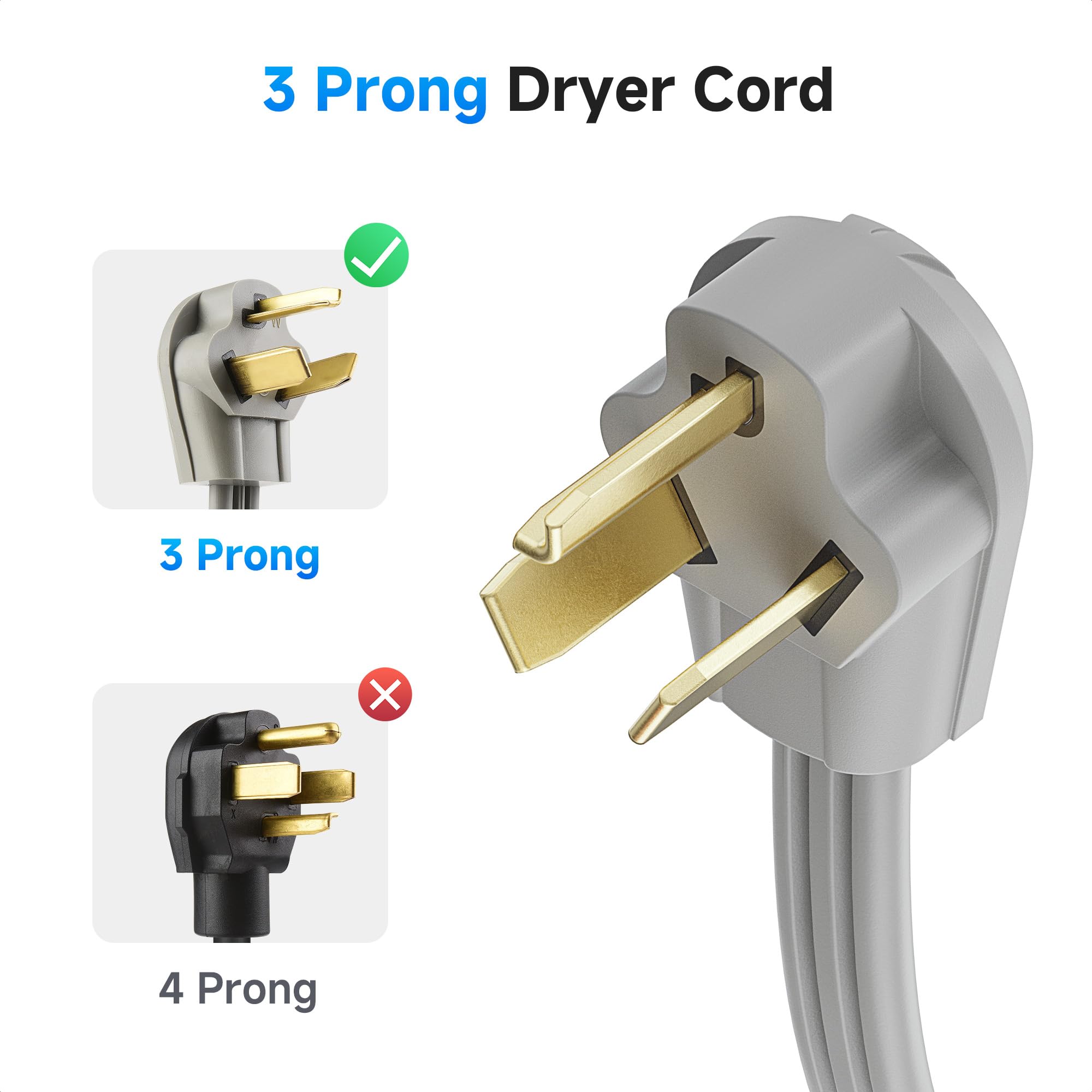 Foto 4 pulgar | Cable Para Secadora Matters, 10 Awg, 3 Clavijas, 30 A, 7500 W, 3 M, Gris - Venta Internacional.
