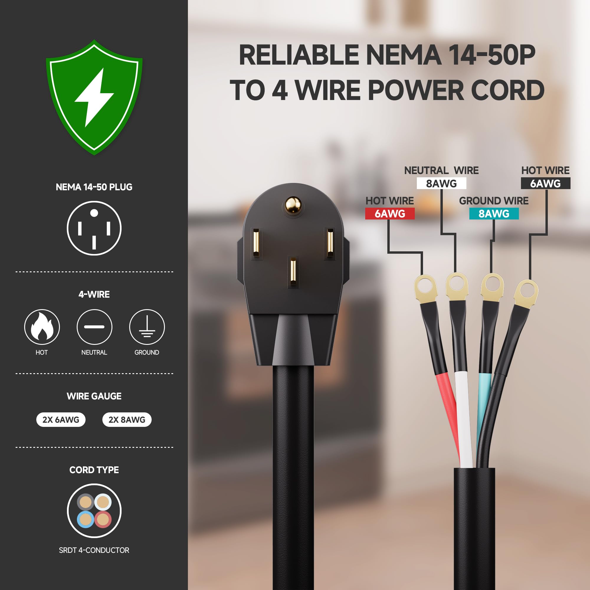 Foto 3 pulgar | Cable Range Cord Matters De 4 Puntas A 4 Hilos, 50 A, 4 Pies, Resistente - Venta Internacional.