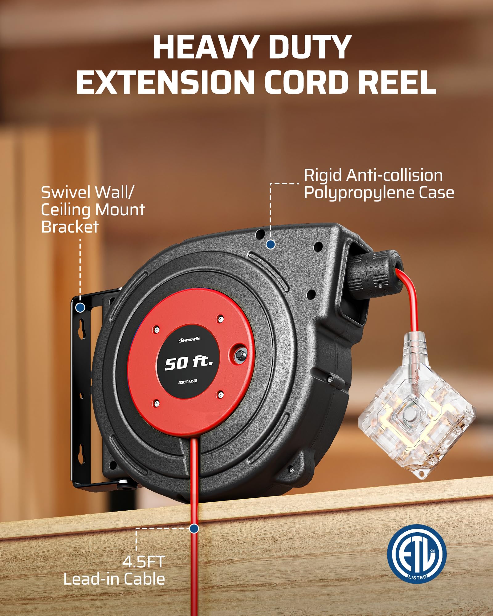 Foto 5 | Carrete De Cable De Extensión Dewenwils, 15 M, Retráctil, 6 Salidas, 13 A - Venta Internacional.