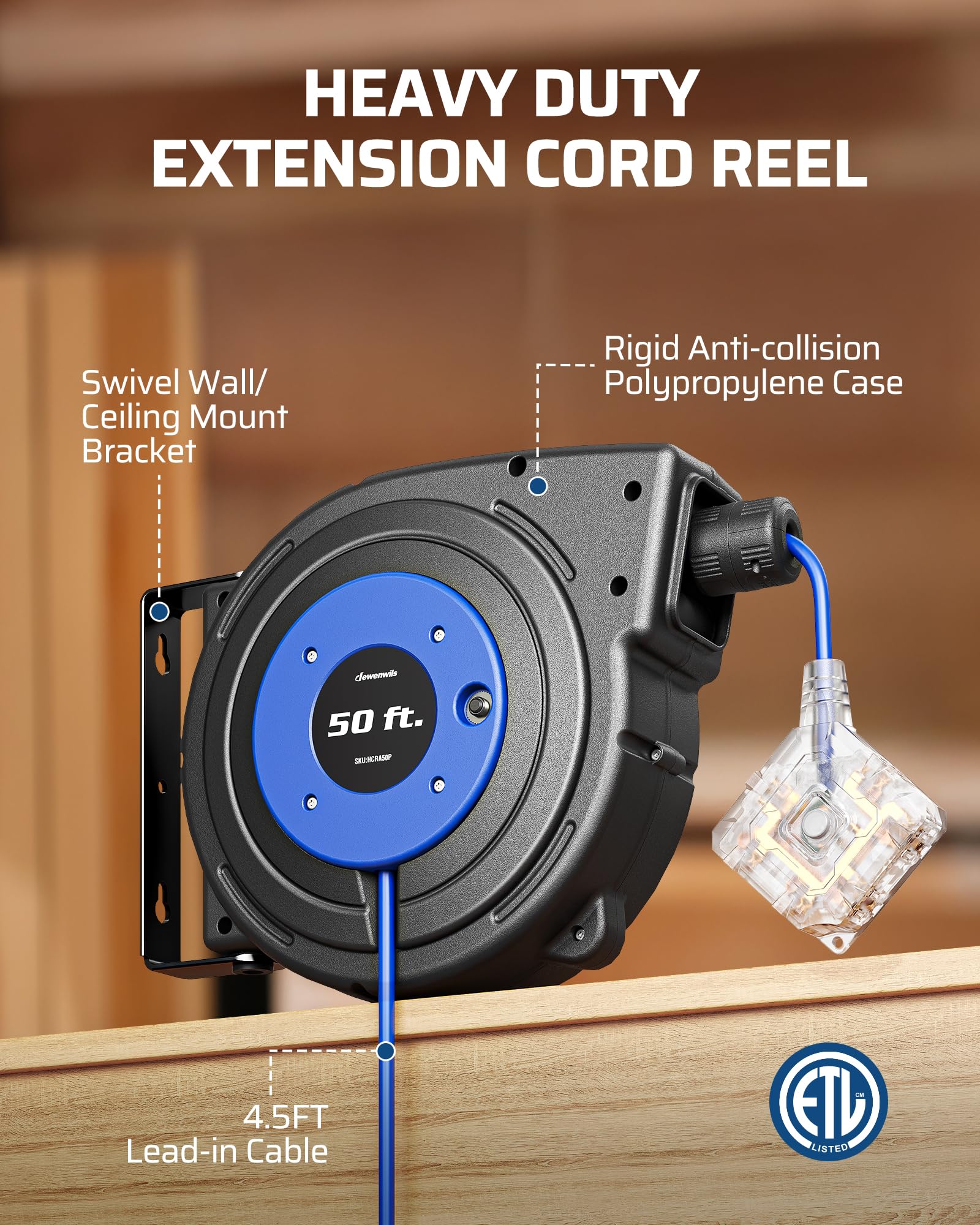 Foto 5 | Carrete De Cable De Extensión Dewenwils, Retráctil, 50 Pies, 6 Salidas - Venta Internacional.