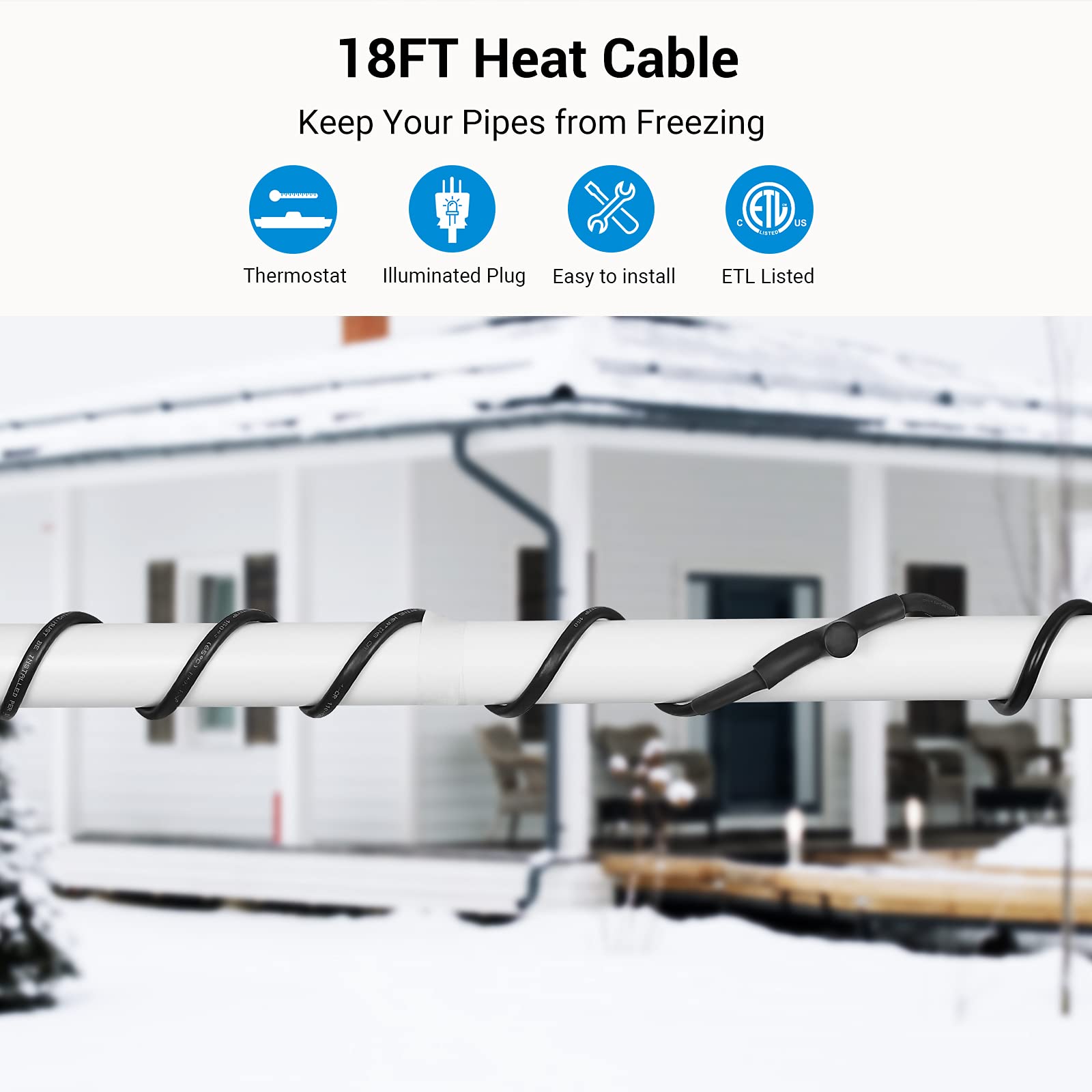 Foto 2 | Cable Térmico Dewenwils De 18 Pies Para Protección Contra Congelación De Tuberías, 126 W - Venta Internacional.