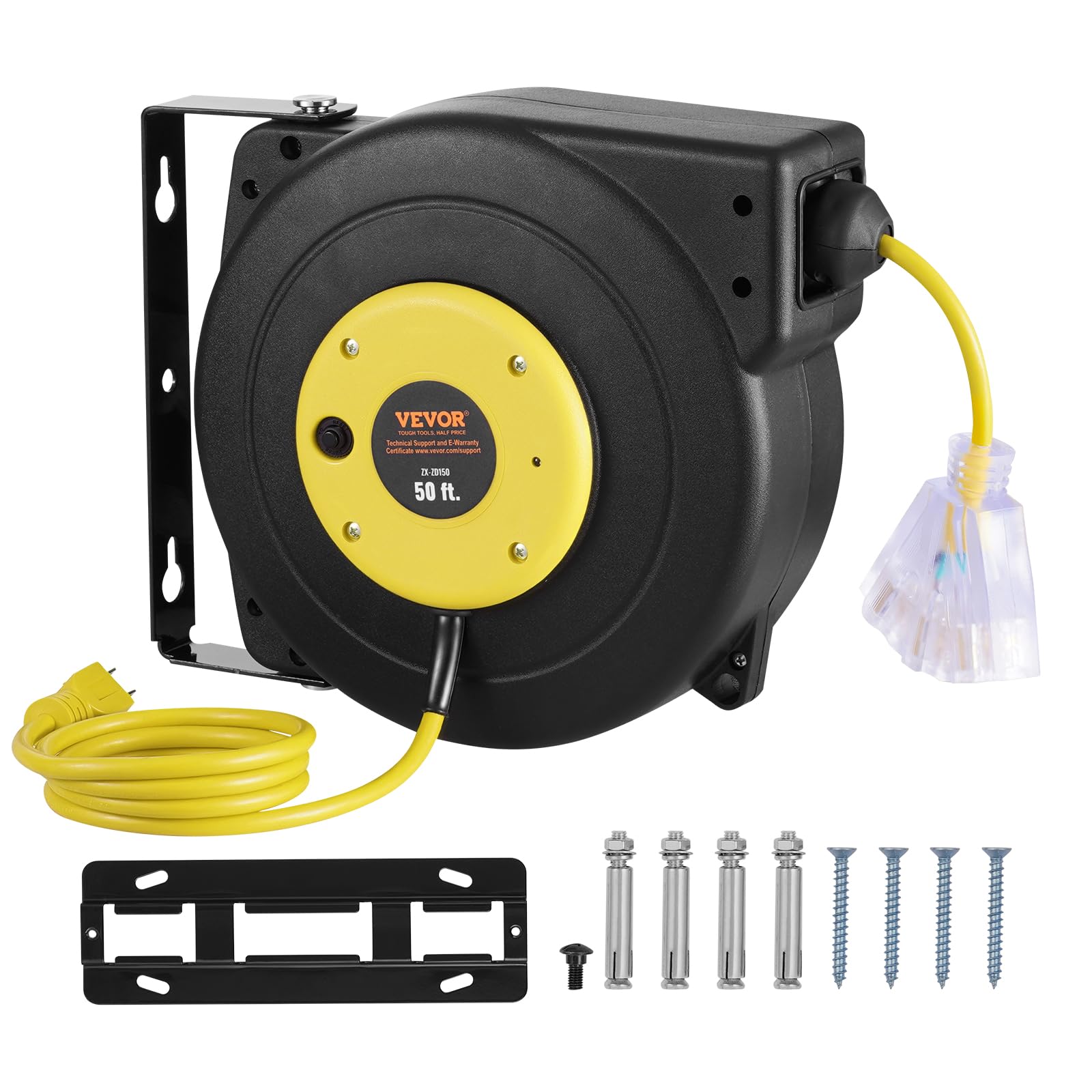 Carrete De Cable De Extensión Retráctil Vevor 50 Pies 14 Awg/3c Sjtow - Venta Internacional.