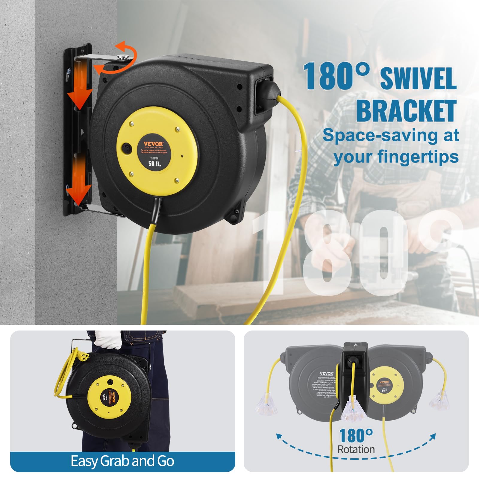 Foto 6 | Carrete De Cable De Extensión Retráctil Vevor 50 Pies 14 Awg/3c Sjtow - Venta Internacional.