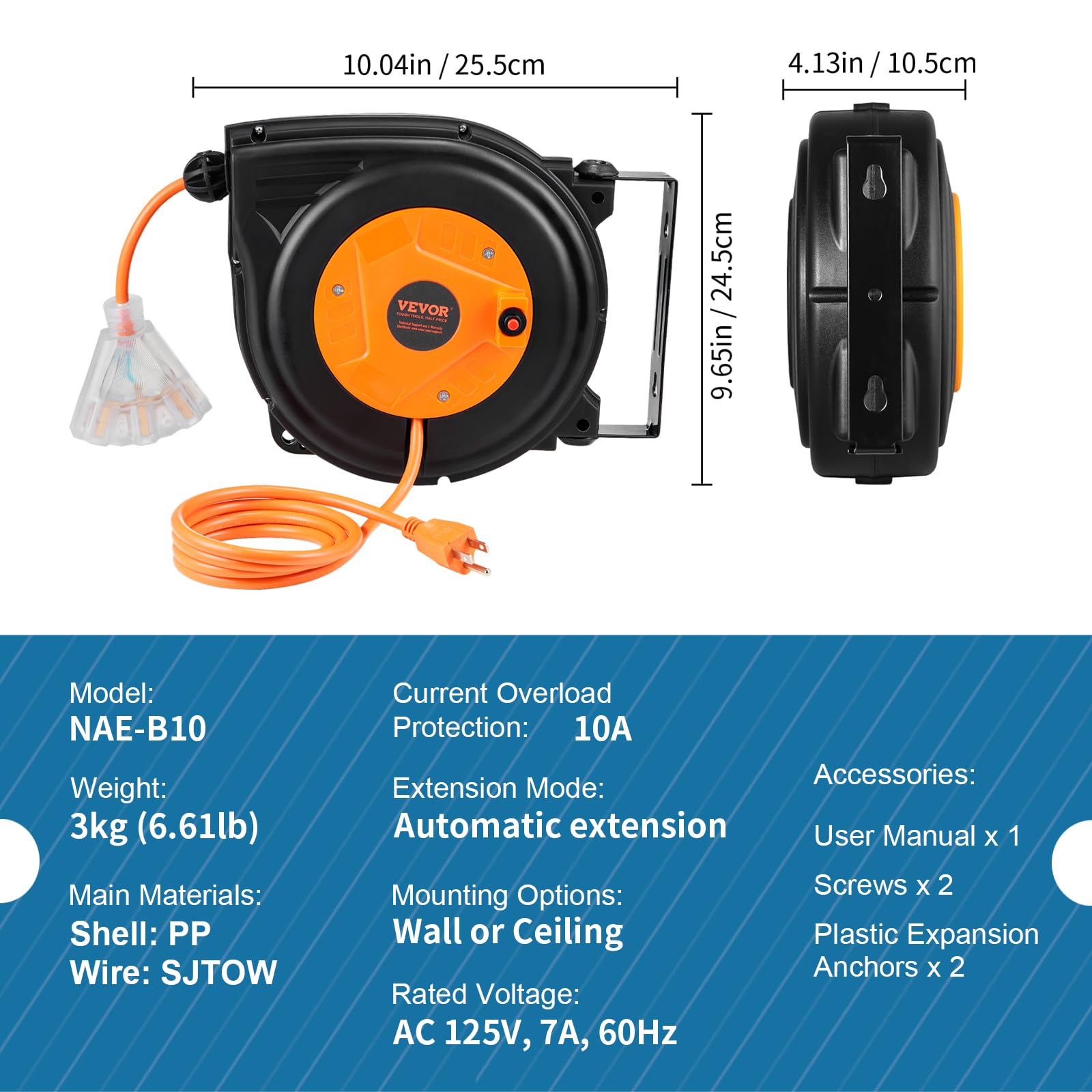 Foto 6 pulgar | Carrete De Cable De Extensión Retráctil Vevor De 30 M Con Triple Salida - Venta Internacional.