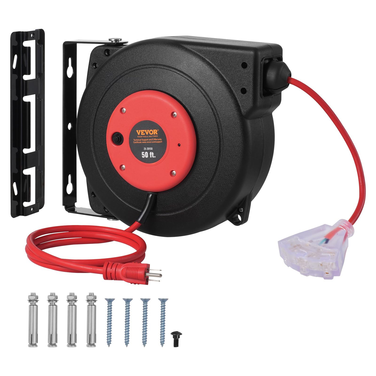 Carrete De Cable De Extensión Retráctil Vevor De 50 Pies Con Salida De Triple Grifo - Venta Internacional.