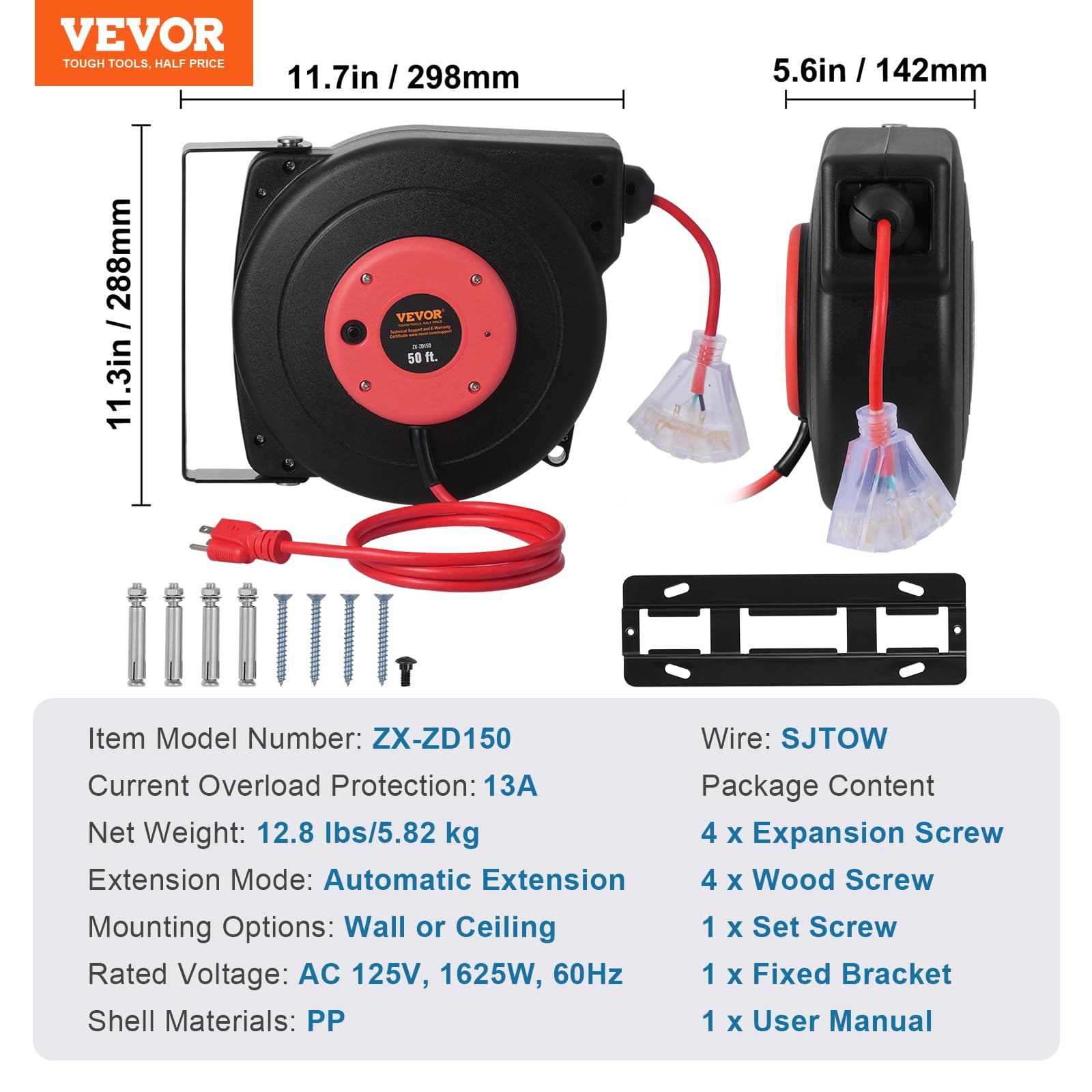 Foto 7 | Carrete De Cable De Extensión Retráctil Vevor De 50 Pies Con Salida De Triple Grifo - Venta Internacional.