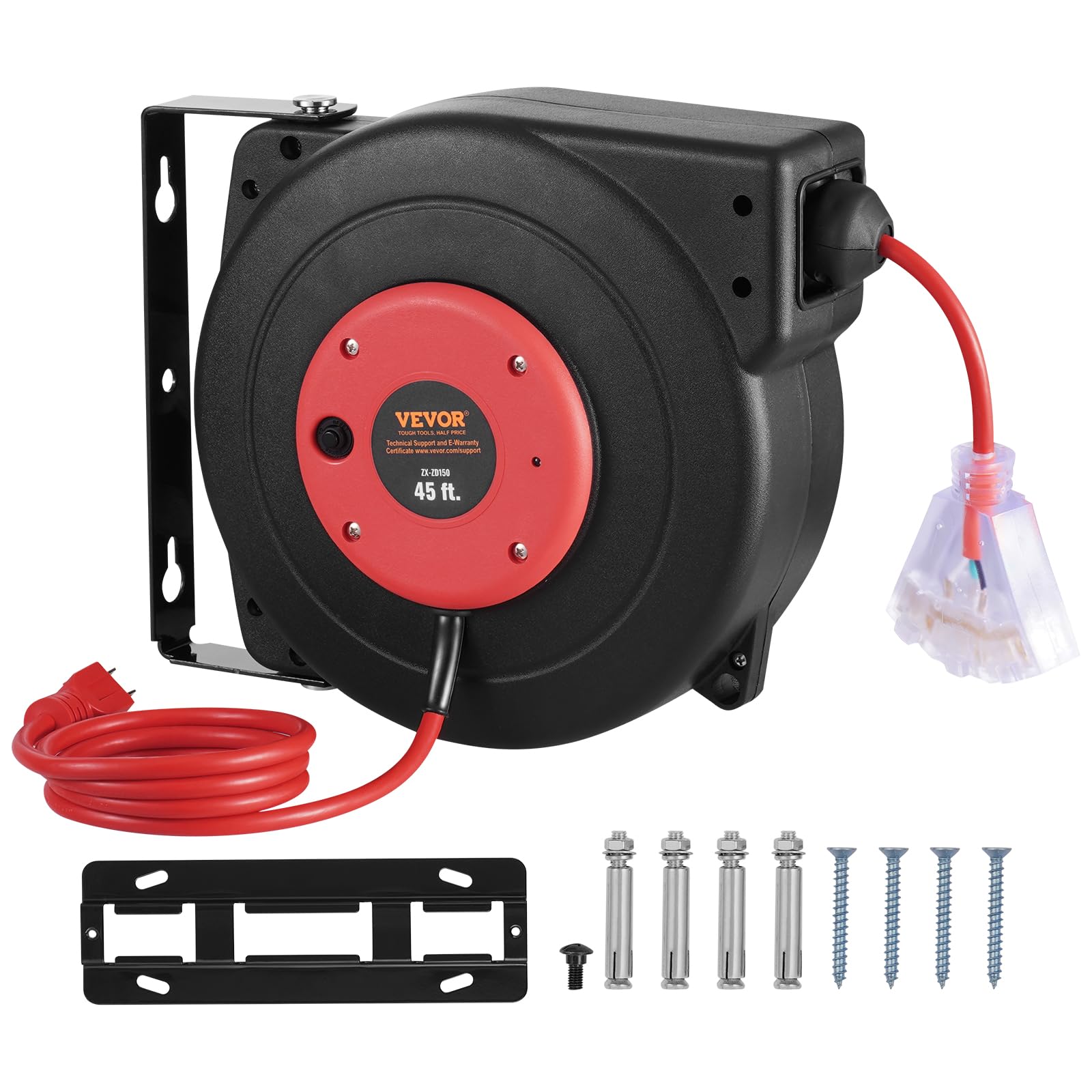 Rollo De Cable De Extensión Retráctil Vevor De 45 Pies Con Enchufes De Triple Grifo - Venta Internacional.