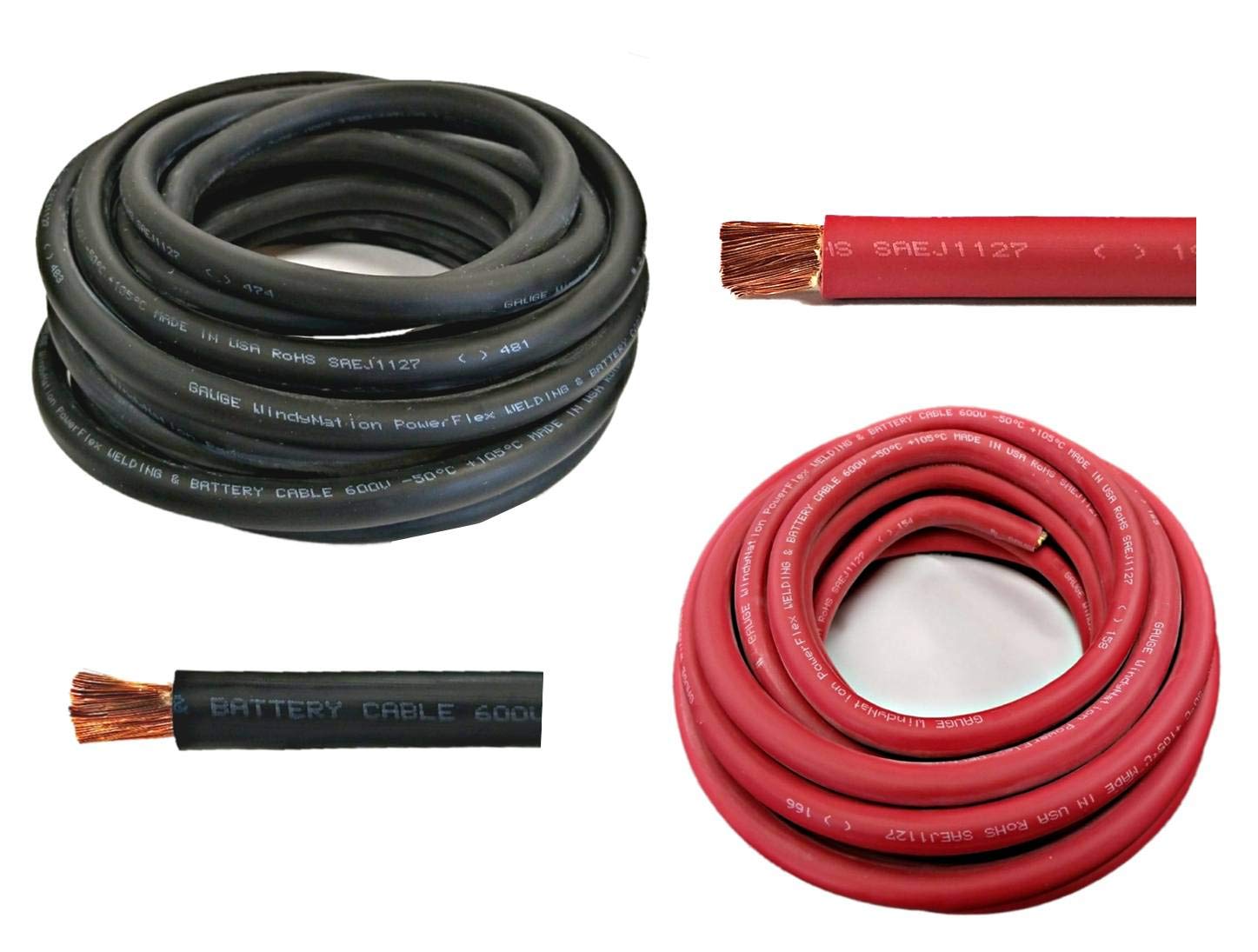 Cable Windynation Wni 4/0 Awg Ultraflexible De 1,5 M, Color Negro Y Rojo - Venta Internacional.