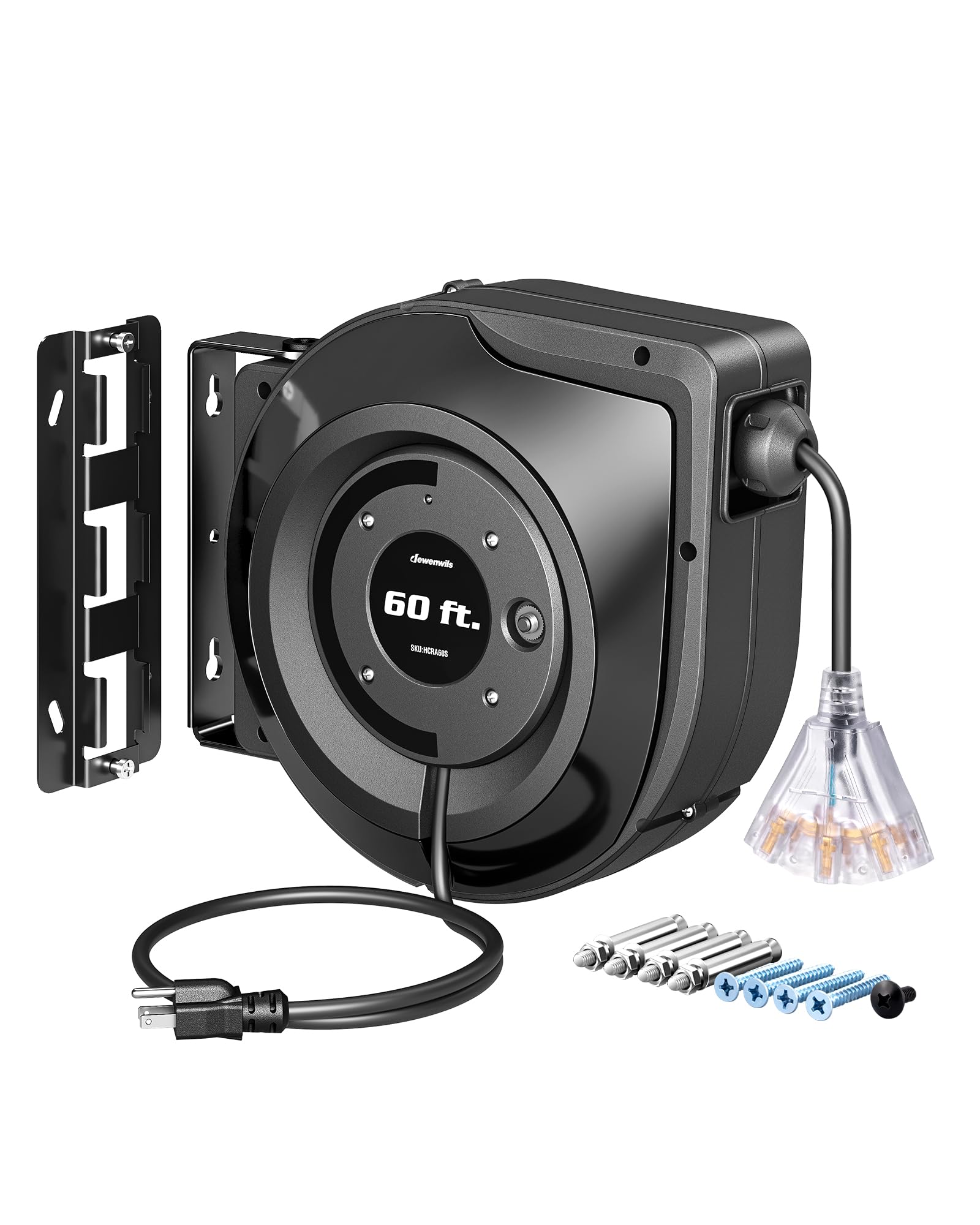 Carrete De Cable De Extensión Dewenwils, Retráctil, 60 Pies, 15 A, 1875 W - Venta Internacional.