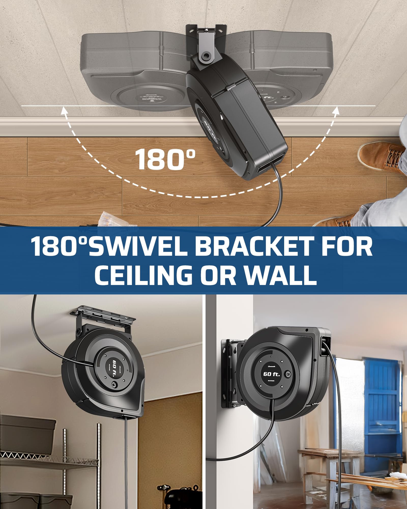 Foto 5 | Carrete De Cable De Extensión Dewenwils, Retráctil, 60 Pies, 15 A, 1875 W - Venta Internacional.