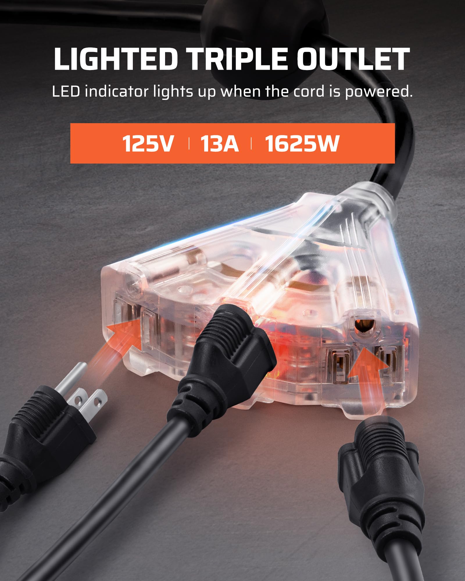 Foto 7 pulgar | Carrete De Cable De Extensión Dewenwils, 50 Pies, 14 Awg/3c Sjtow, 3 Salidas - Venta Internacional.