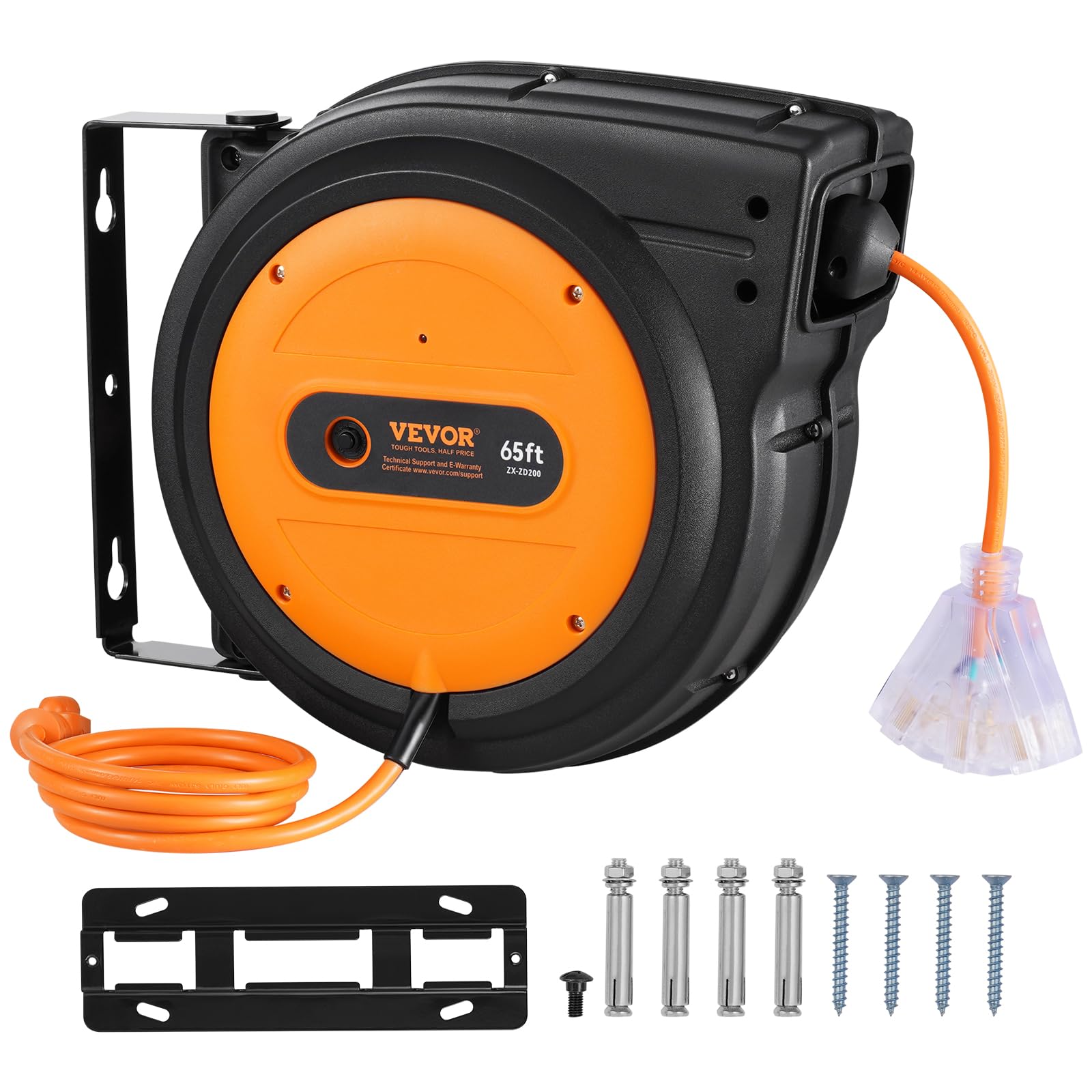 Carrete De Cable De Extensión Retráctil Vevor De 65 Pies Con Triple Salida - Venta Internacional.