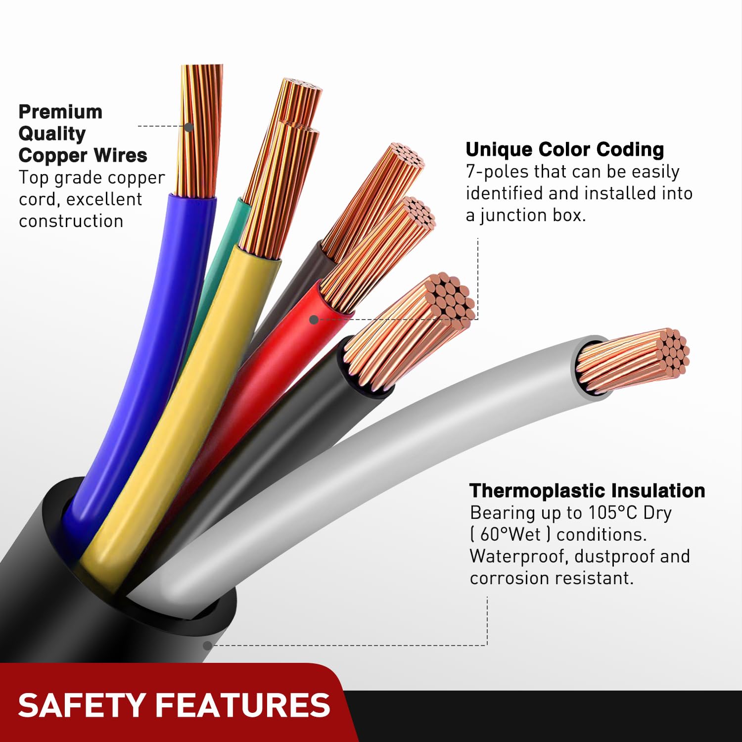 Foto 5 pulgar | Cable De Extensión Nilight Para Enchufe De Remolque, 7 Vías, 12 Pies, Resistente - Venta Internacional.