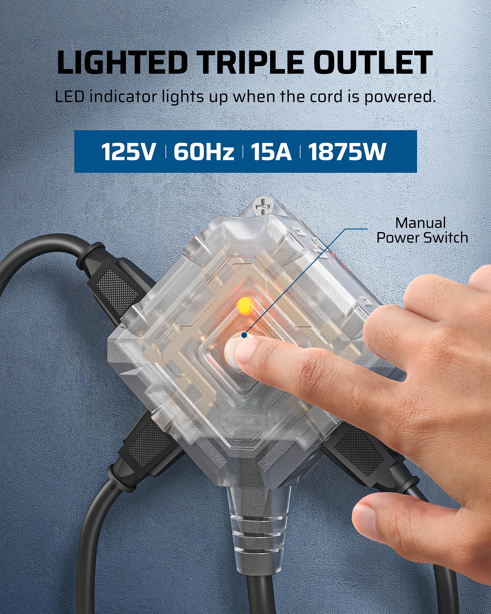 Foto 4 | Carrete De Cable De Extensión Retráctil Dewenwils, 60 Pies, 15 A, 1875 W - Venta Internacional.
