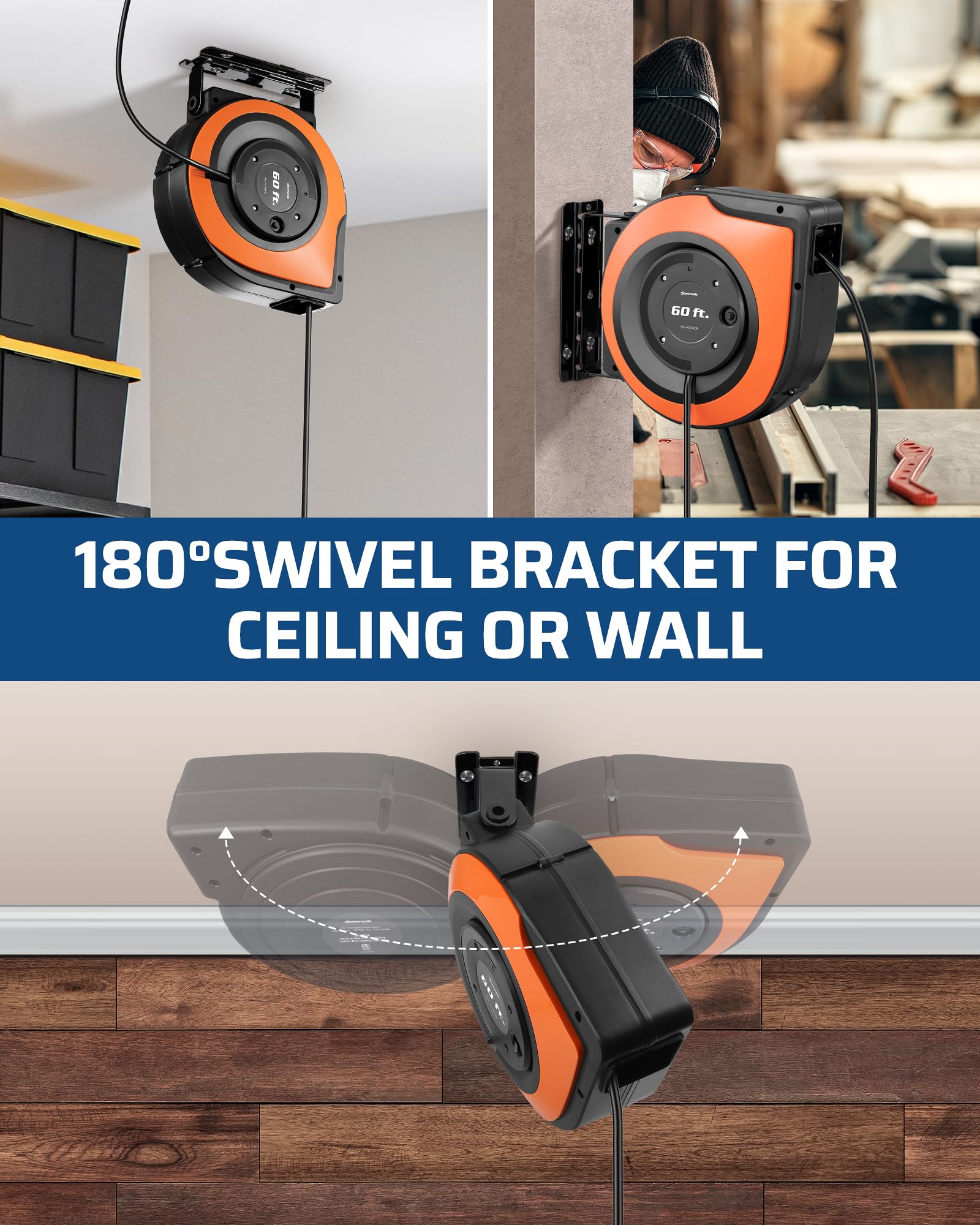 Foto 7 | Carrete De Cable De Extensión Retráctil Dewenwils, 60 Pies, 15 A, 1875 W - Venta Internacional.