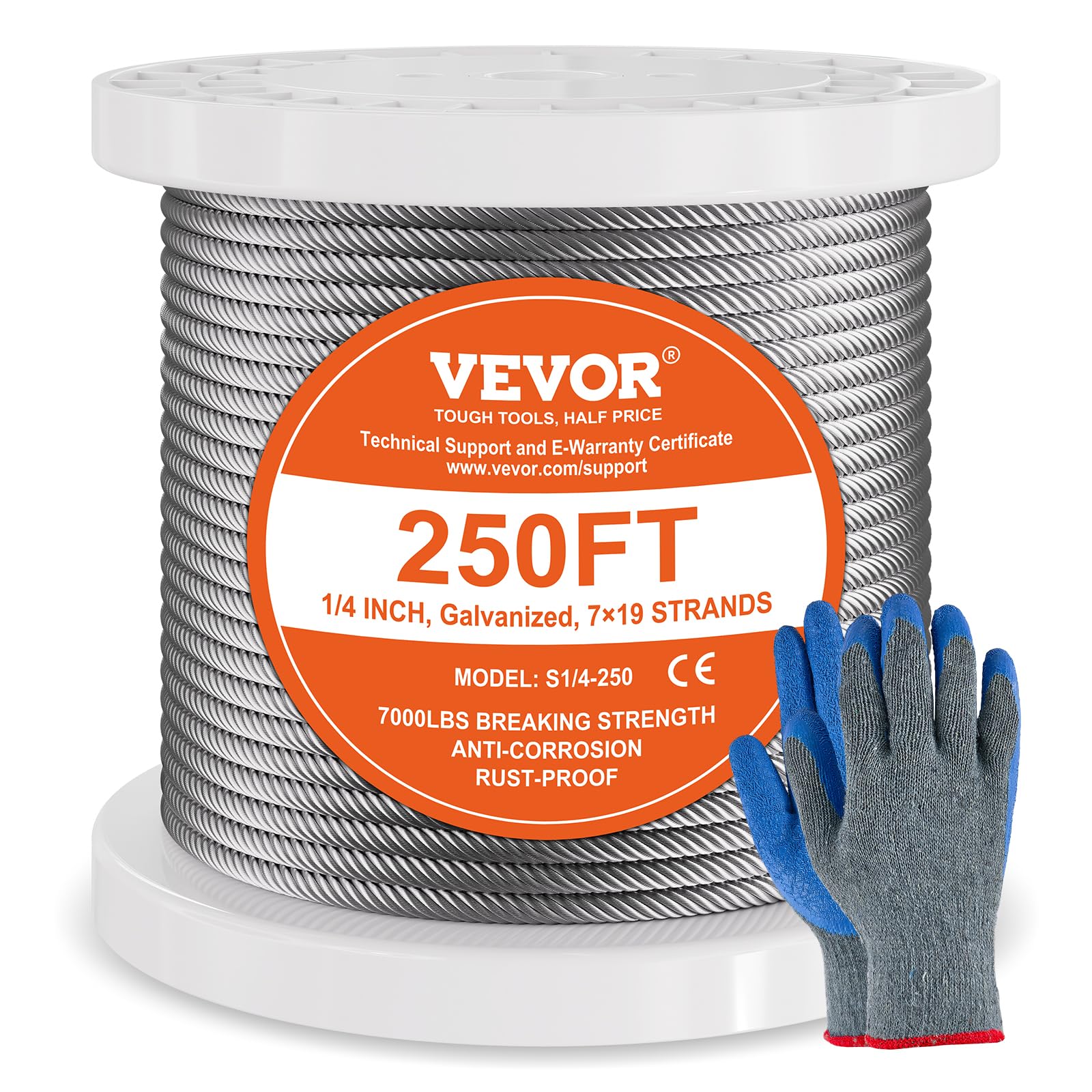 Foto 2 pulgar | Cable De Acero Vevor 1/4, 250 Pies, Galvanizado, 7000 Libras, Breaking Str - Venta Internacional.