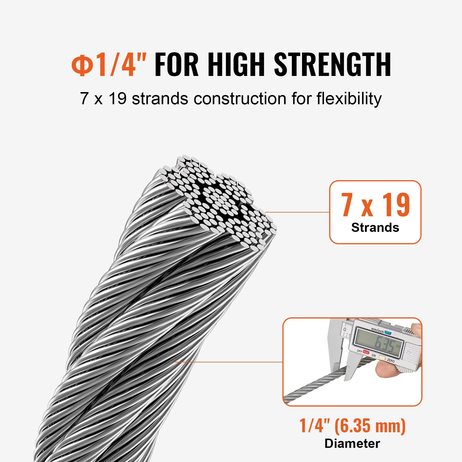 Foto 4 pulgar | Cable De Acero Vevor 1/4, 250 Pies, Galvanizado, 7000 Libras, Breaking Str - Venta Internacional.
