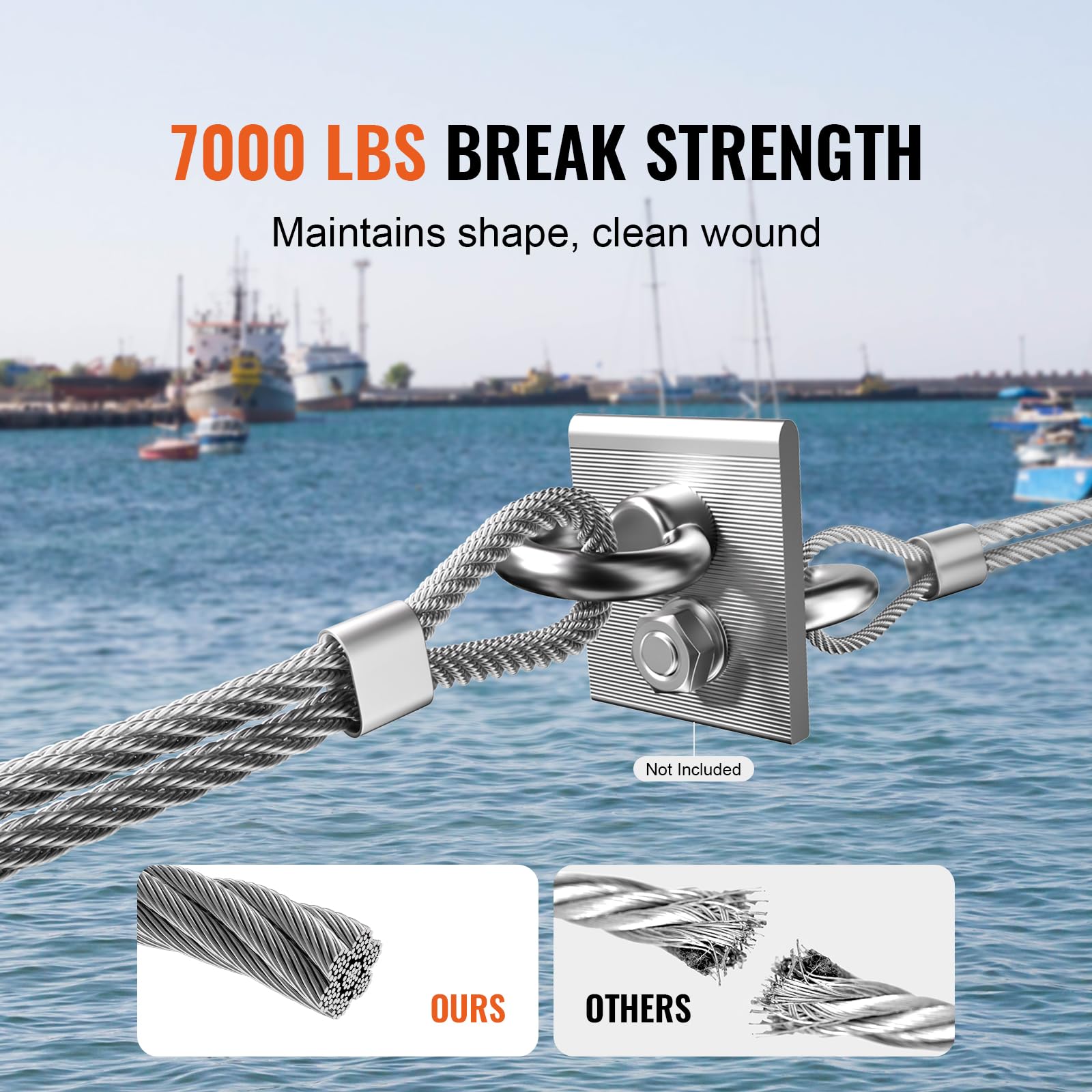 Foto 4 | Cable De Acero Vevor 1/4, 250 Pies, Galvanizado, 7000 Libras, Breaking Str - Venta Internacional.