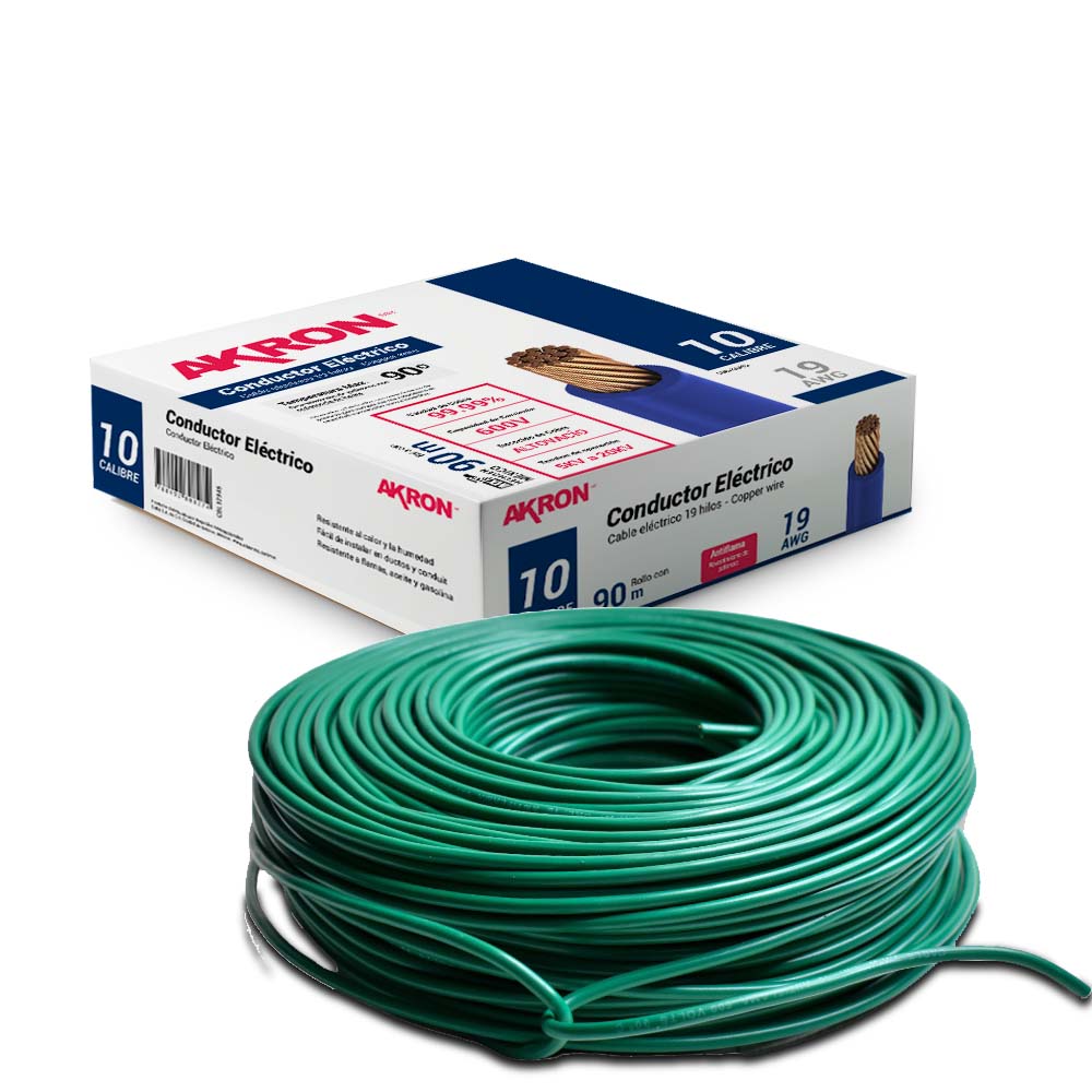 Cable De Cobre Akron Calibre 10 90mts Verde