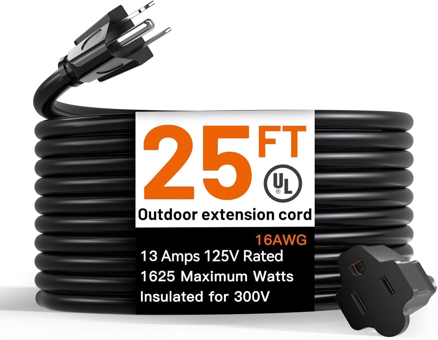 Foto 2 pulgar | Cable De Extensión Addlon 25 Ft Exterior  Impermeable 16awg 3 Clavijas | Negro  Certificado Ul