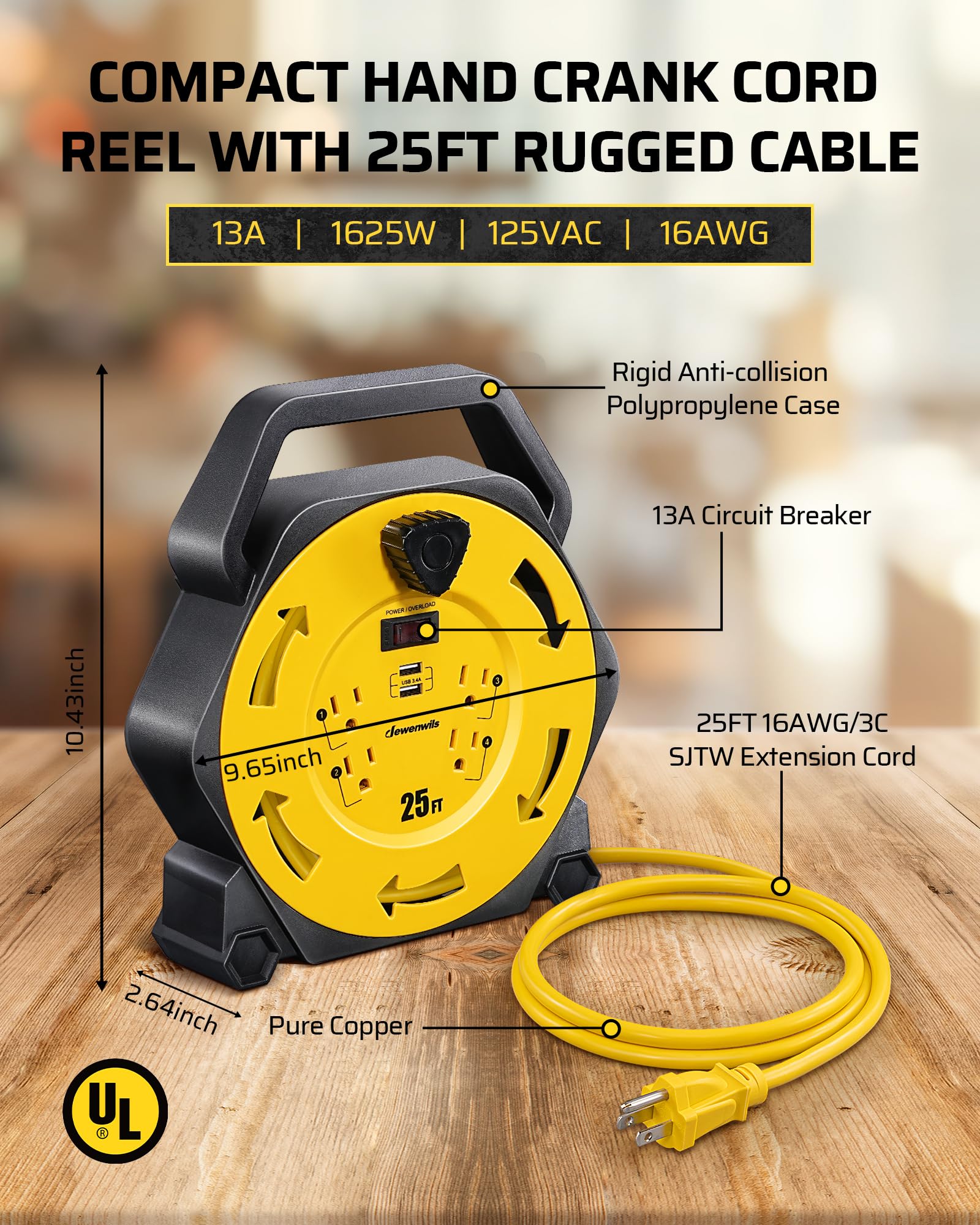 Foto 4 pulgar | Bobina De Cable Dewenwils Con 4 Tomas De Corriente  2 Puertos Usb De 3 4 A - Venta Internacional.